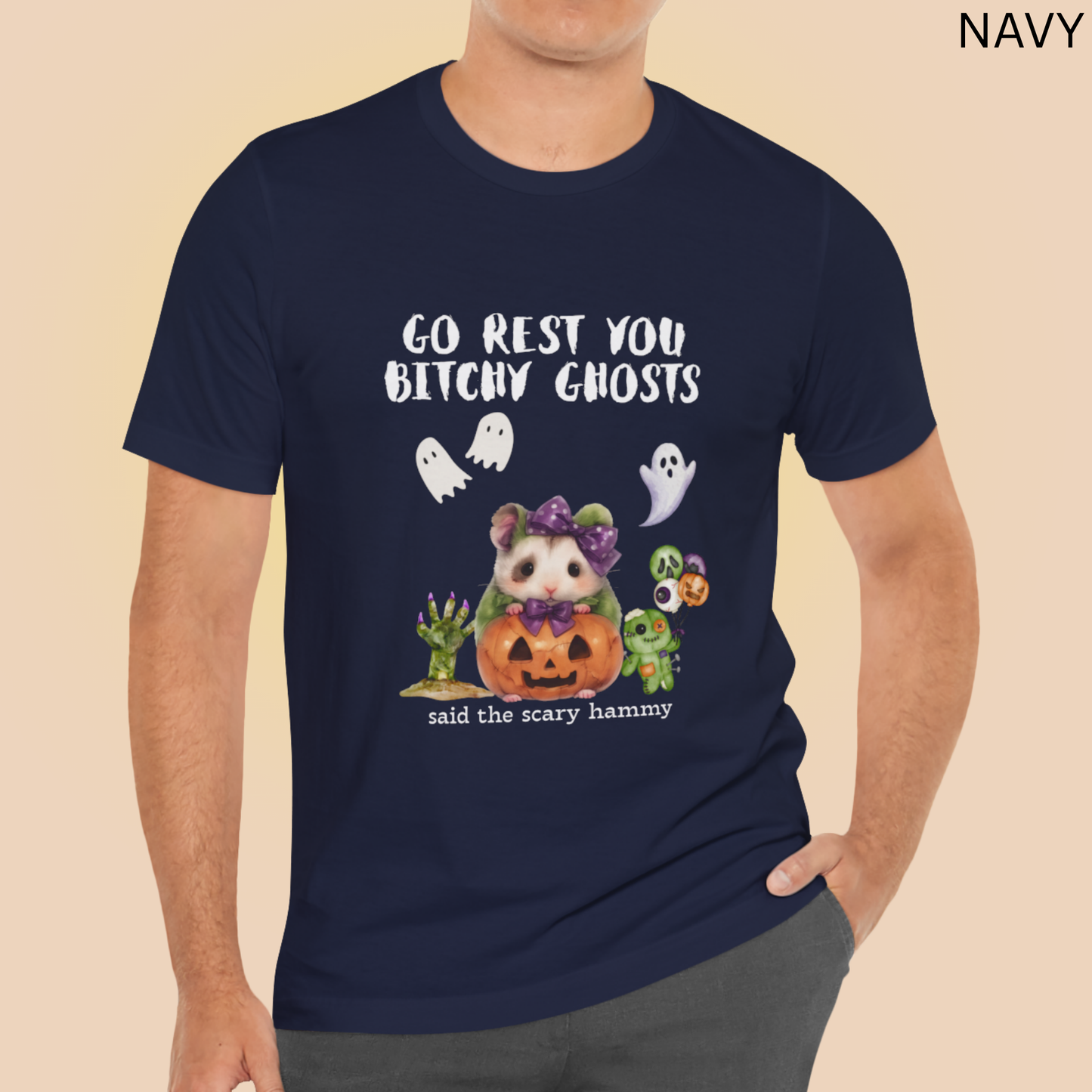Haunted Hamster Halloween T-Shirt - Creepy Cute Ghost Rodent Tee, Spooky Humor Pumpkin Graphic Top, GO REST GHOSTS