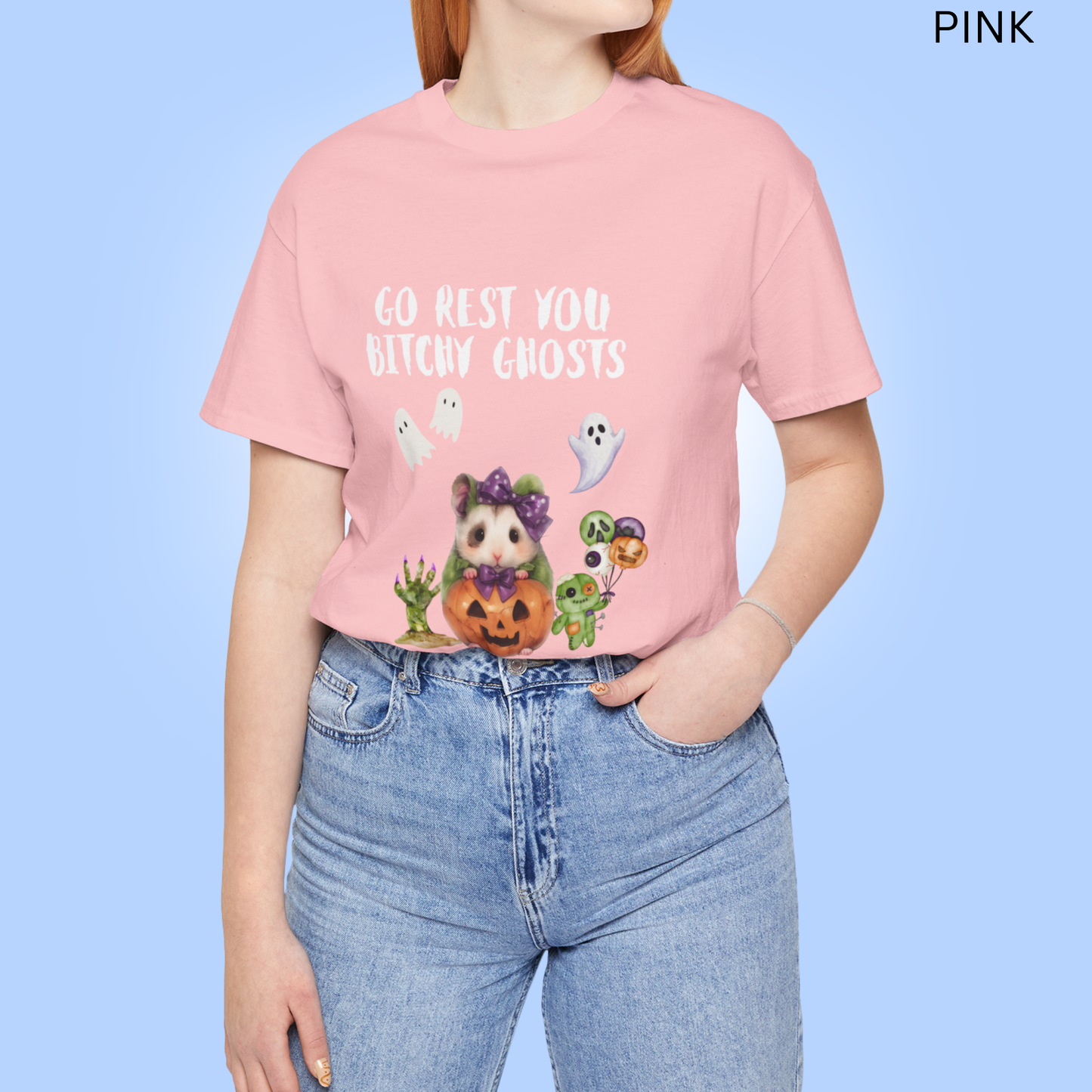 Haunted Hamster Halloween T-Shirt - Creepy Cute Ghost Rodent Tee, Spooky Humor Pumpkin Graphic Top, GO REST GHOSTS