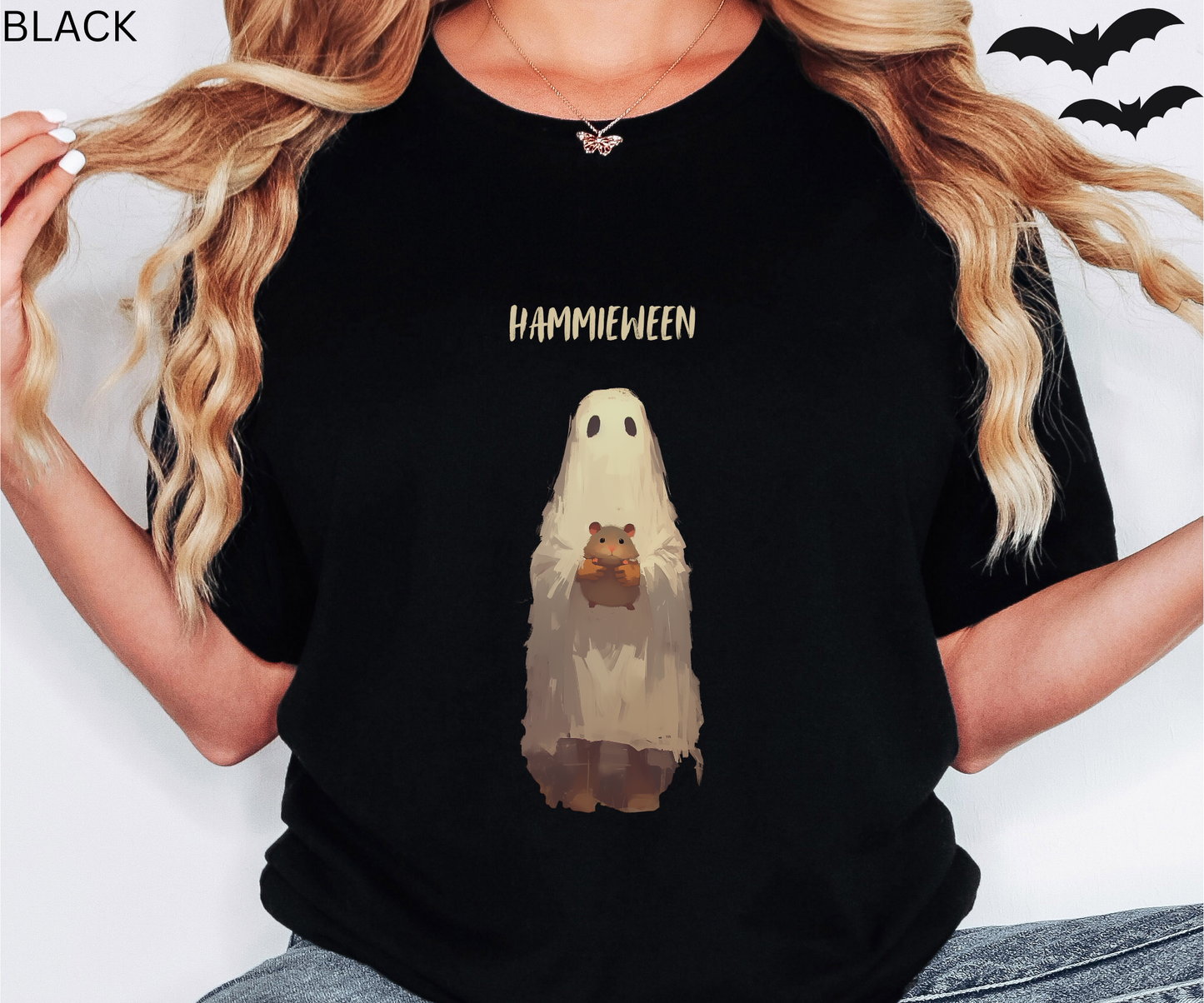 Dark academy Hamster Halloween T Shirt - Cute Ghost Holding Hamster Graphic Tee, Spooky Animal Lover Top, Hammieween Trick or Treat Gift