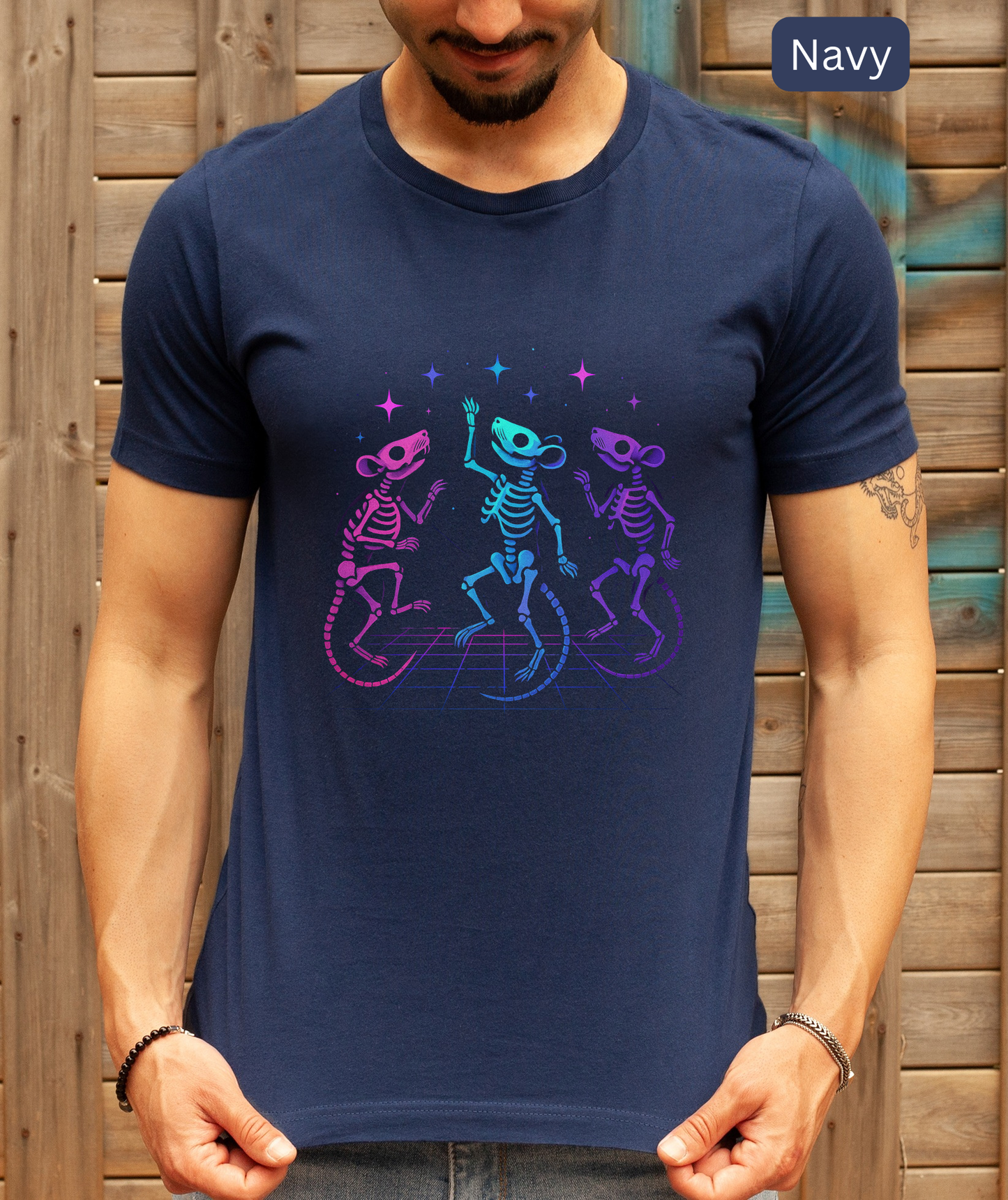 Dancing Skeleton Rats - Neon Spooky Halloween T-Shirt | Creepy Cute Retro Vaporwave Tee