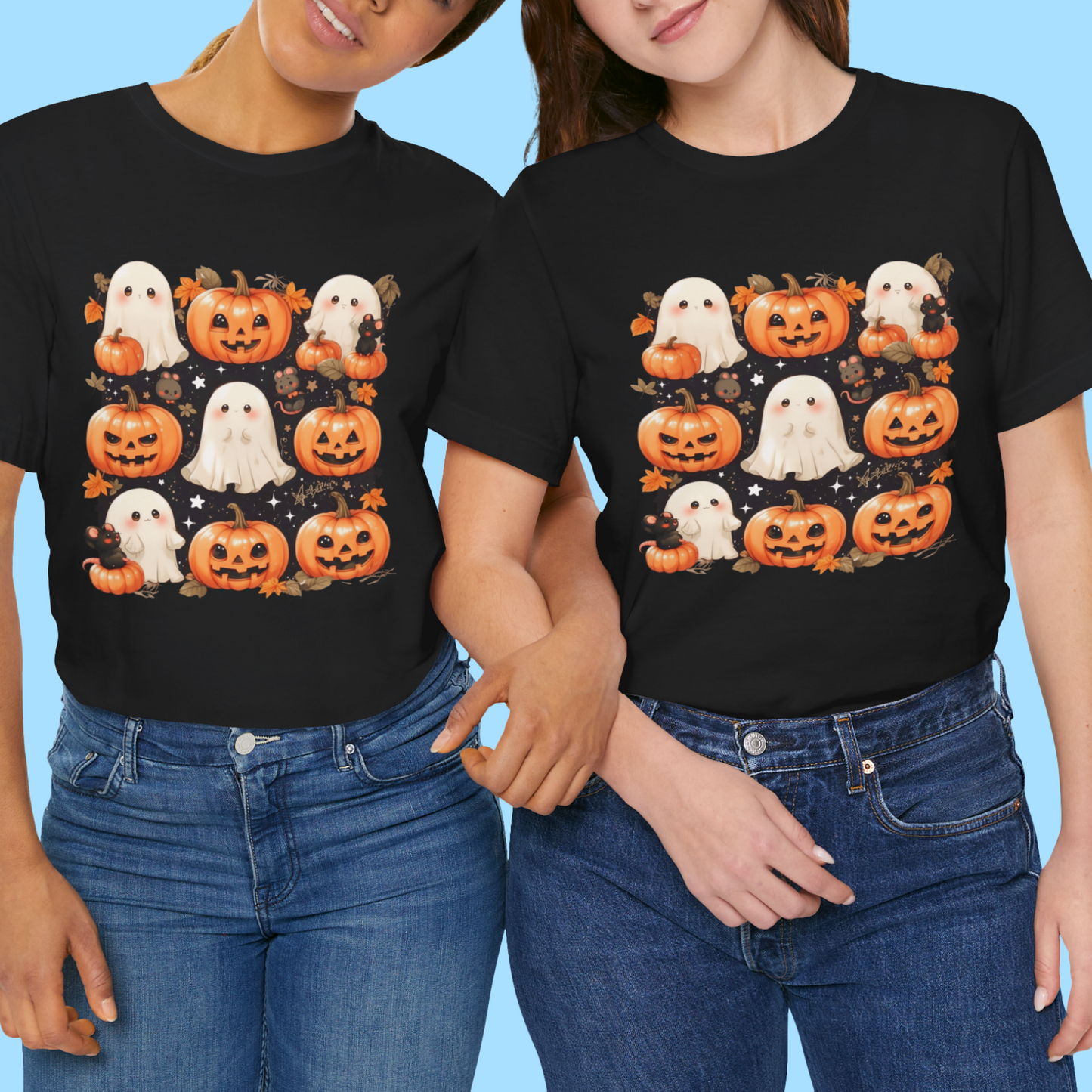 Kawaii Ghost Pumpkin T Shirt - Cute Spooky Halloween Tee with Rats Mice and Jack OLanterns, Rats lovers