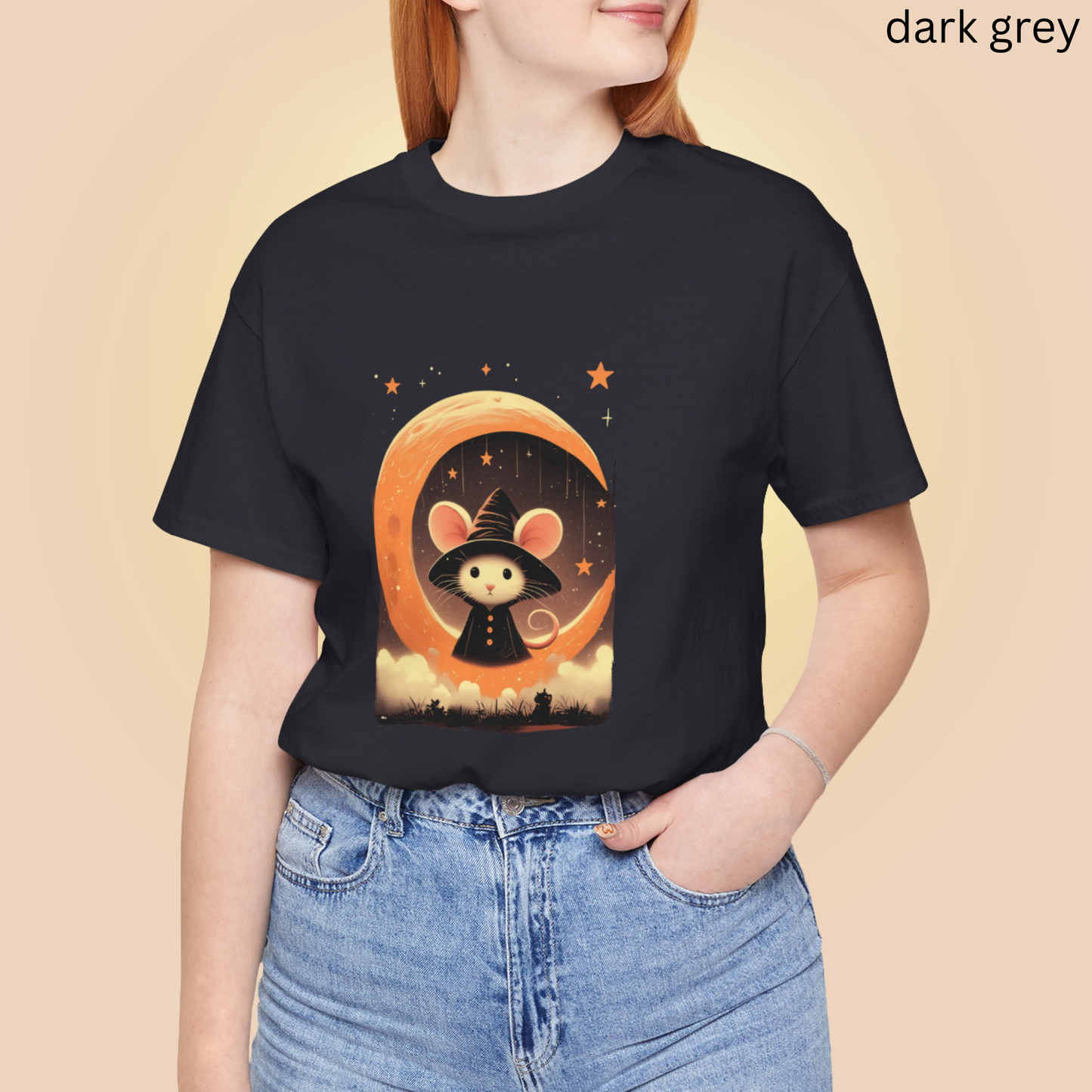 Moonlight Witch Mouse T Shirt - Oversized Ear Rodent Graphic Tee, Spooky Cute Halloween, Magical Night Shirt