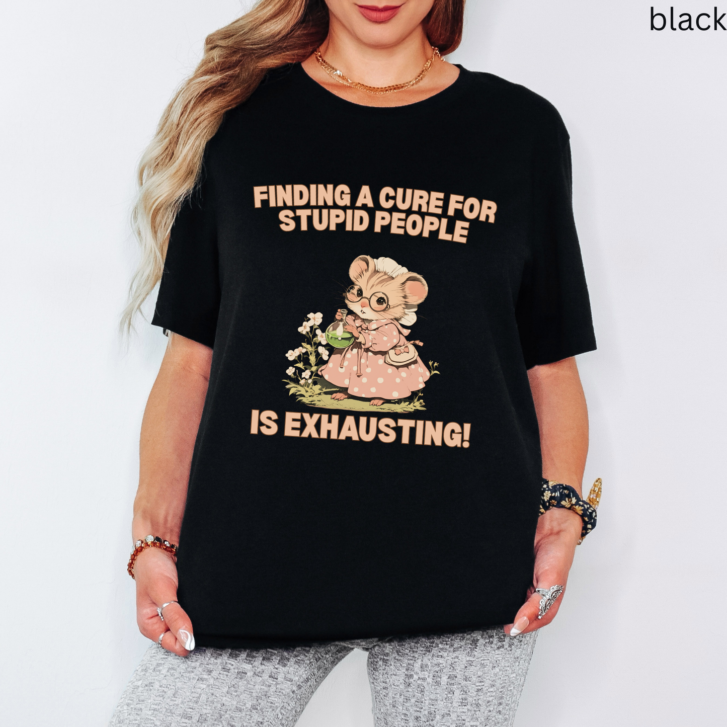 Finding a cure for stupid people is exhausting Humor T Shirt - Sarcastic Quote Graphic Tee, Lab Nerd Gift, Vintage Scientist Aesthetic