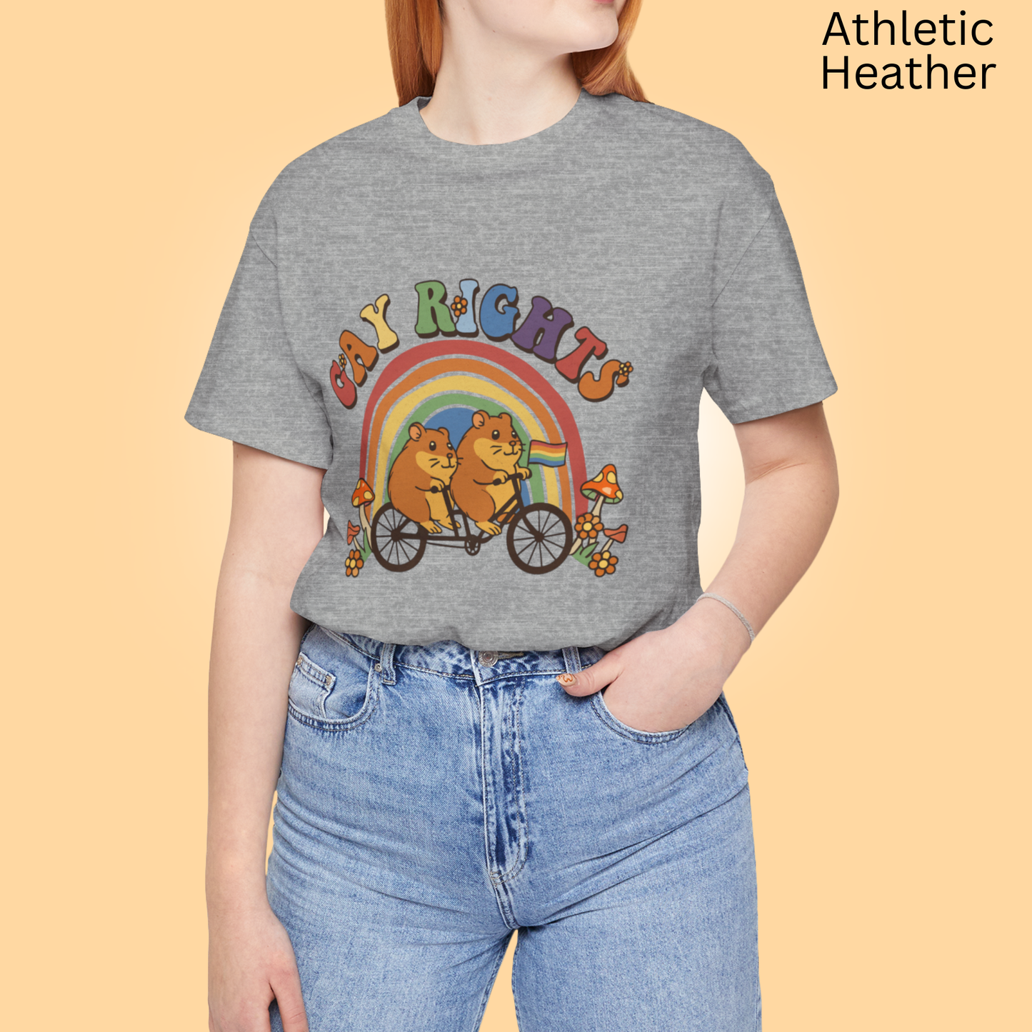 Retro Pride T-Shirt - Vintage Rainbow Graphic Tee with Hamsters on Bike, Gay Rights LGBTQ+ Shirt for Pride, Gift for Pet Owners