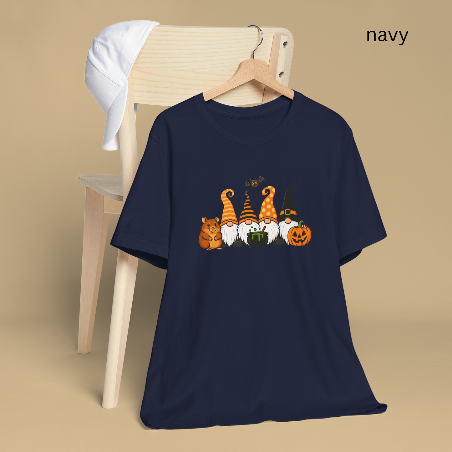 Funny Halloween Hamster Gnomes T-Shirt - Cute Witch Gnome with Pumpkin and Cauldron, Spooky Fall Hamster Tee