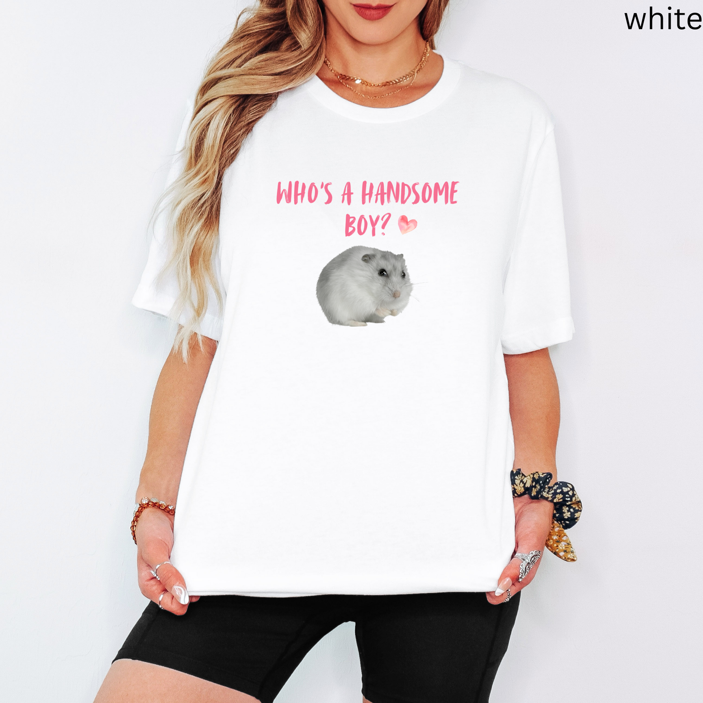 Hamster T Shirt - Who's a Handsome Boy, Pet Lover Gift, Rodent Owner Graphic Tee, Quirky Small Animal Apparel, for Hamster Enthusiasts