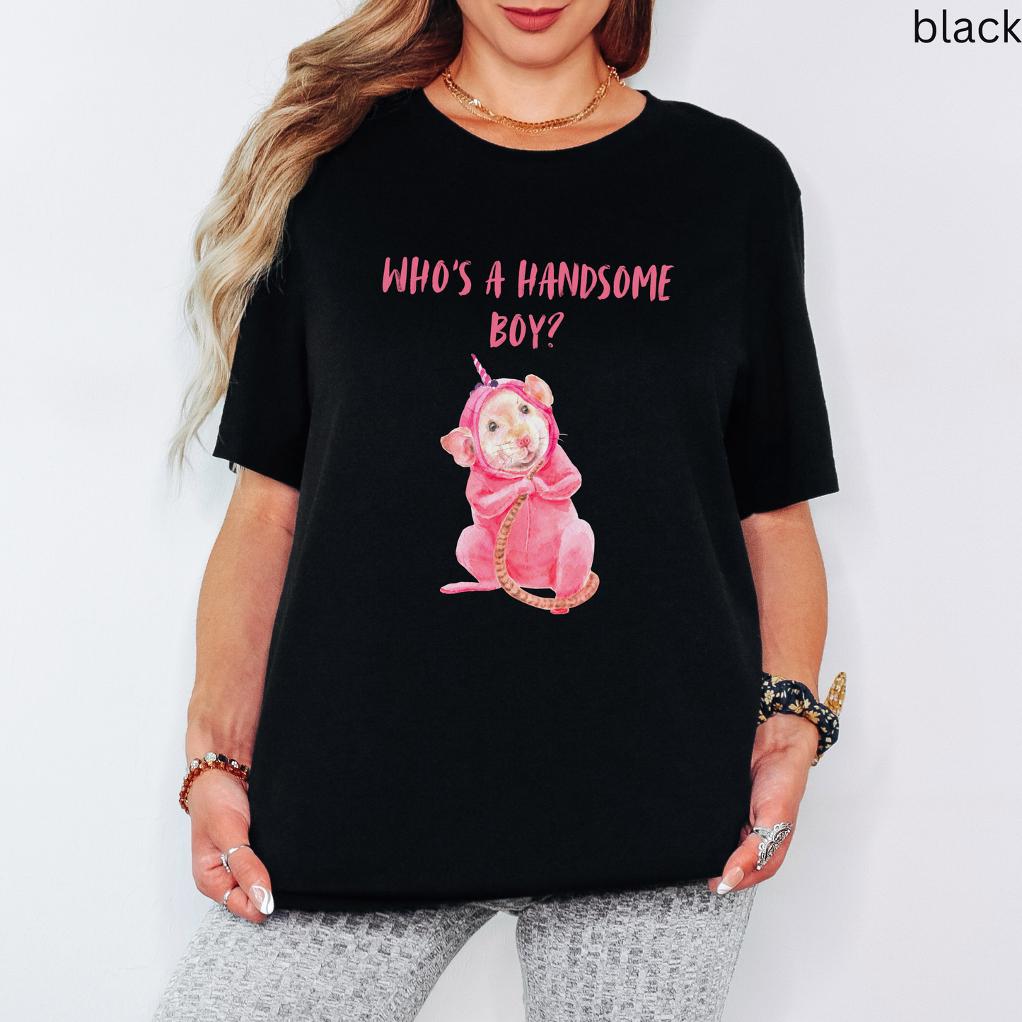 Rat Lover T Shirt - Who's a Handsome Boy, Pet Owner Gift, Quirky Animal Graphic Tee, Small Pet Enthusiast Gift