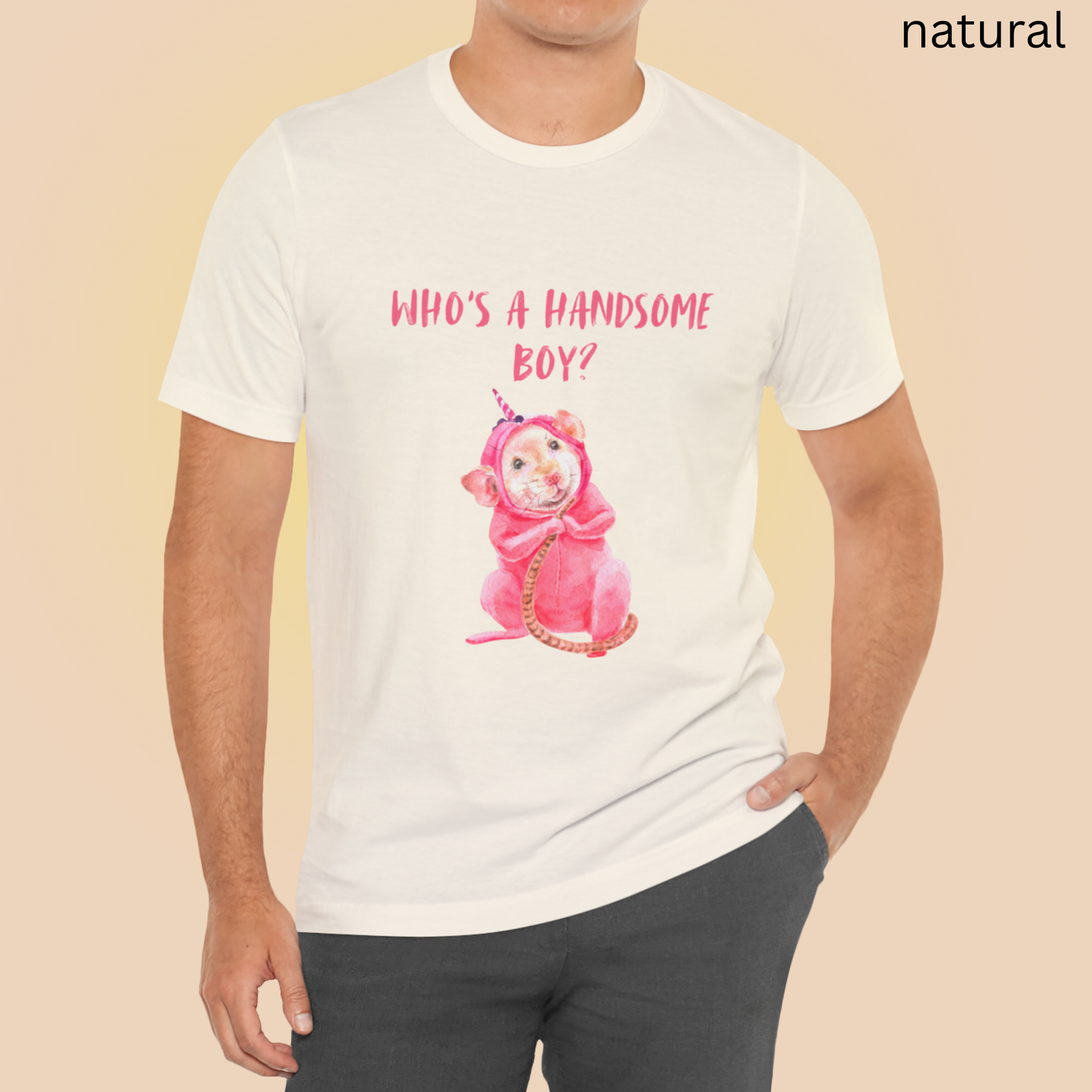 Rat Lover T Shirt - Who's a Handsome Boy, Pet Owner Gift, Quirky Animal Graphic Tee, Small Pet Enthusiast Gift