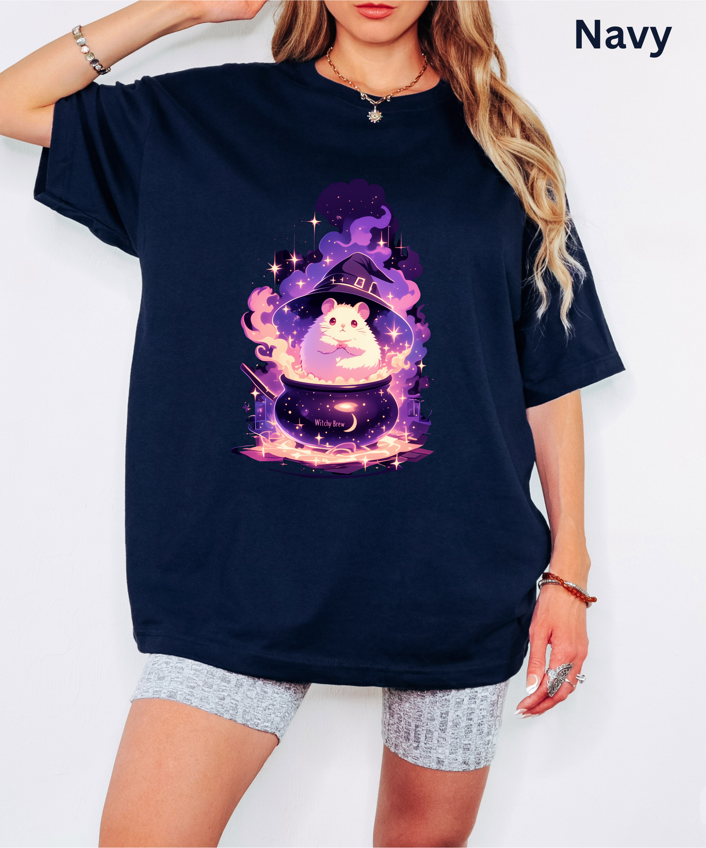 Halloween Magic Tee, Cute Hamster Witchy T-Shirt, Unisex Jersey Short Sleeve Top, Magical Cauldron Shirt, White Fluffy Animal, Spooky Vibes
