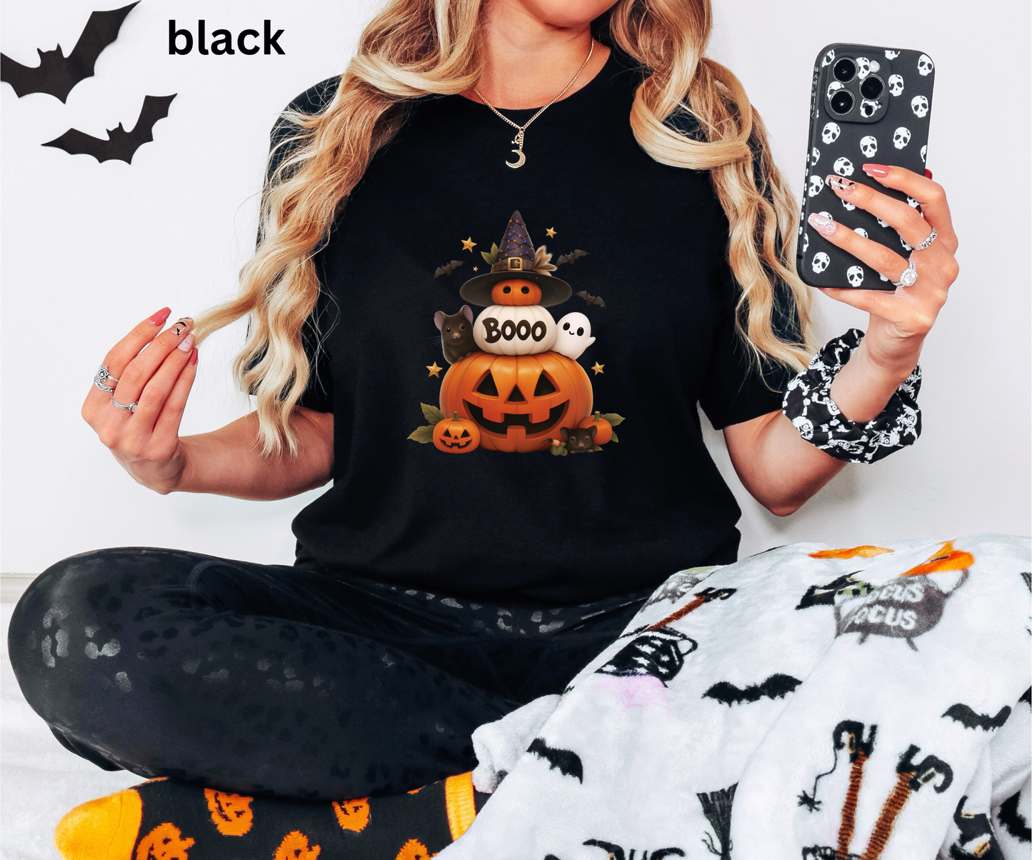 Cute Pumpkin Ghost Shirt - Boo Halloween T-Shirt, Spooky Mice and Witchy Pumpkin Stack Tee, Creepy Cute Fall Top