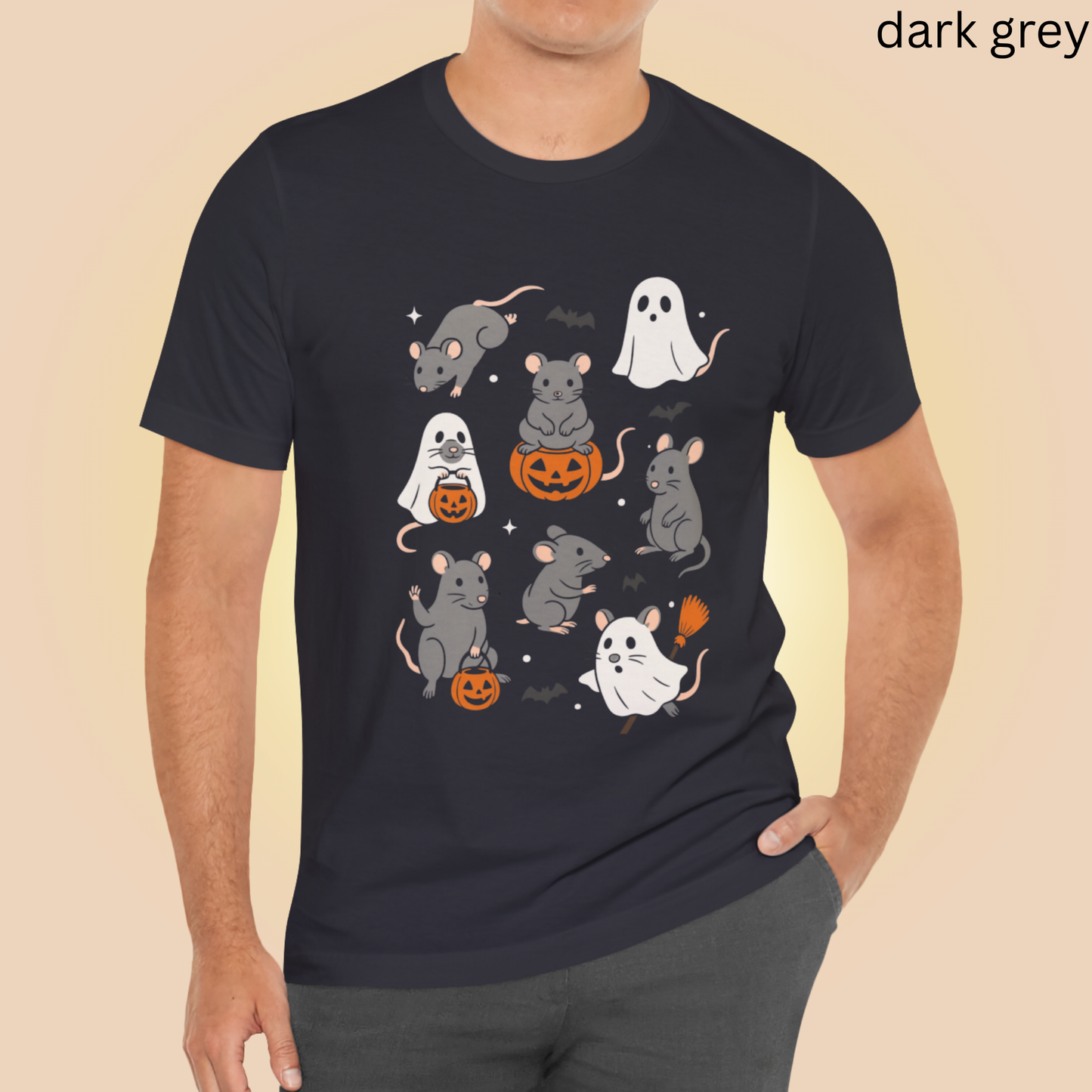 Halloween Ghost Mouse T-Shirt - Spooky Cute Rodent Graphic Tee with Pumpkins and Bats Trick or Treat Costume Shirt