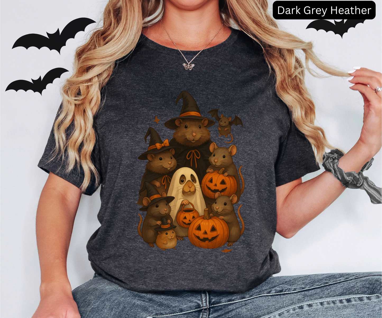 Cute Rat Family Halloween Shirt - Witchy Mice, Pumpkin Design, Funny Spooky Animal Tee for Trick or Treat, Animal lovers gift