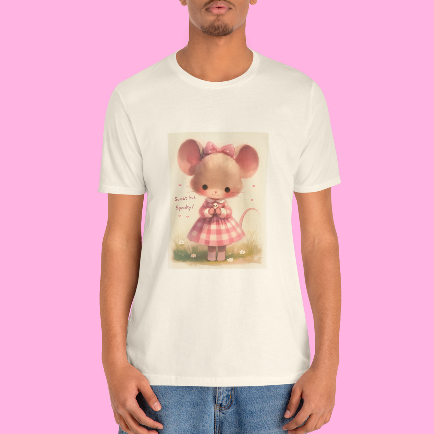 Cute Mouse Pastel Gothic T-Shirt - Sweet but Spooky Shirt, Kawaii Creepy Cute Tee, Soft Spooky Aesthetic Top, Pink Halloween Graphic Gift