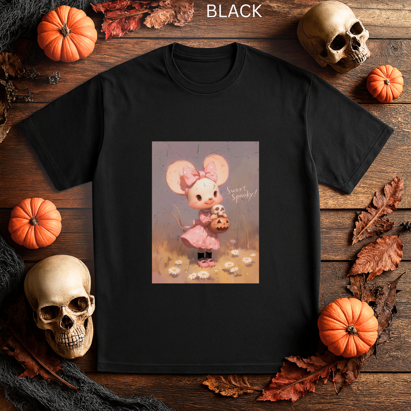 Sweet Spooky Cute Mouse Girly Halloween T-Shirt - Pastel Gothic, Creepy Cute Tee, Spooky Aesthetic Top, Pink Halloween Graphic Gift, Horror