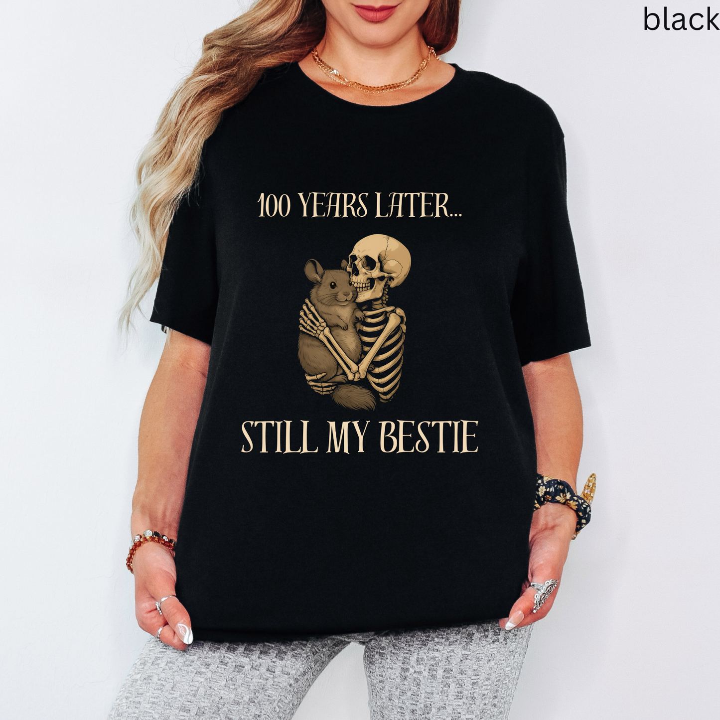 Chinchilla Skeleton T Shirt - 100 Years Later Still My Bestie, Gothic Graphic Tee, Dark Academia, Pet Lover Gift, Alternative Apparel