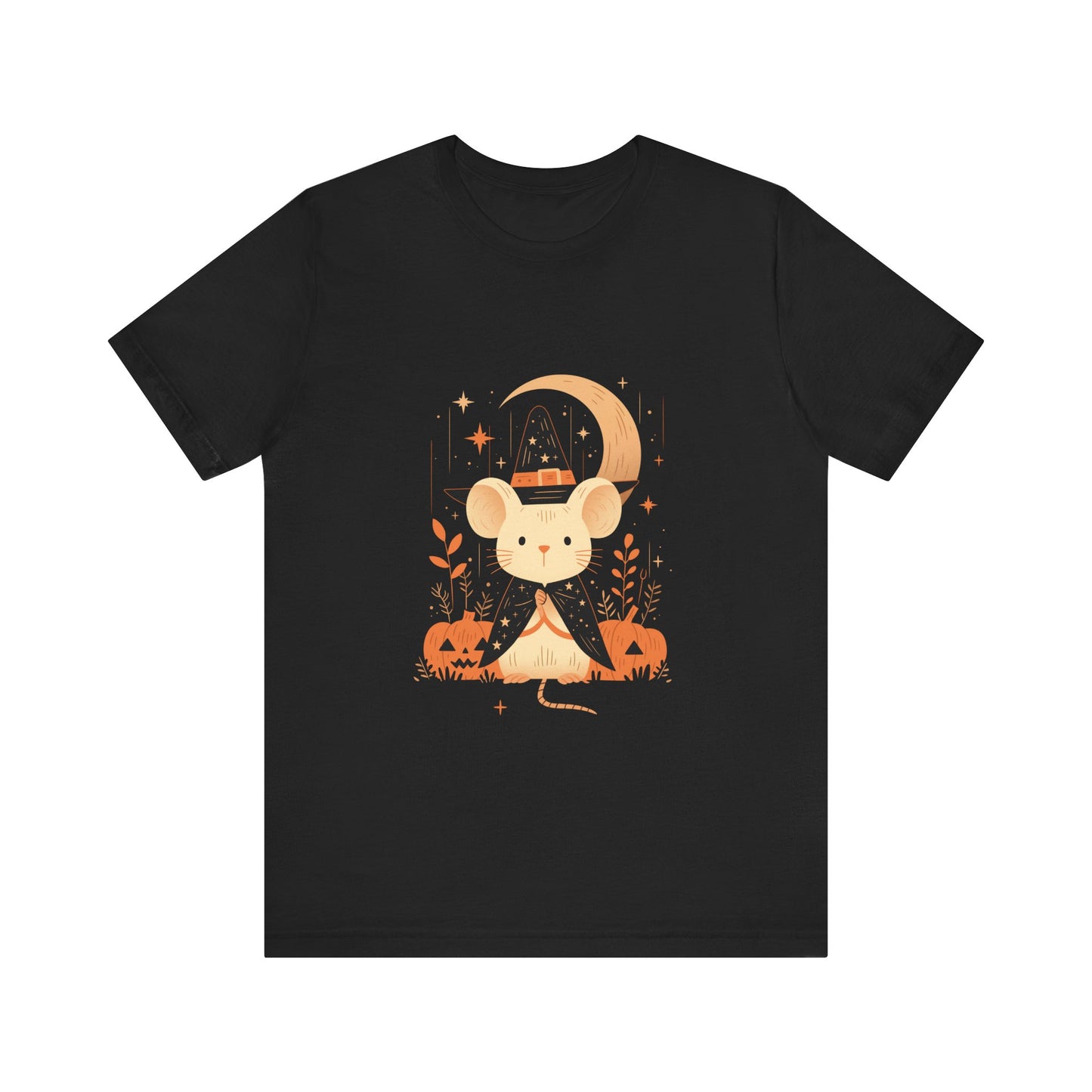 Cute Witch Mouse Halloween Shirt - Spooky Pumpkin Graphic Tee, Creepy Cute Fall Aesthetic Top, Witchy Moon Stars Autumn Outfit