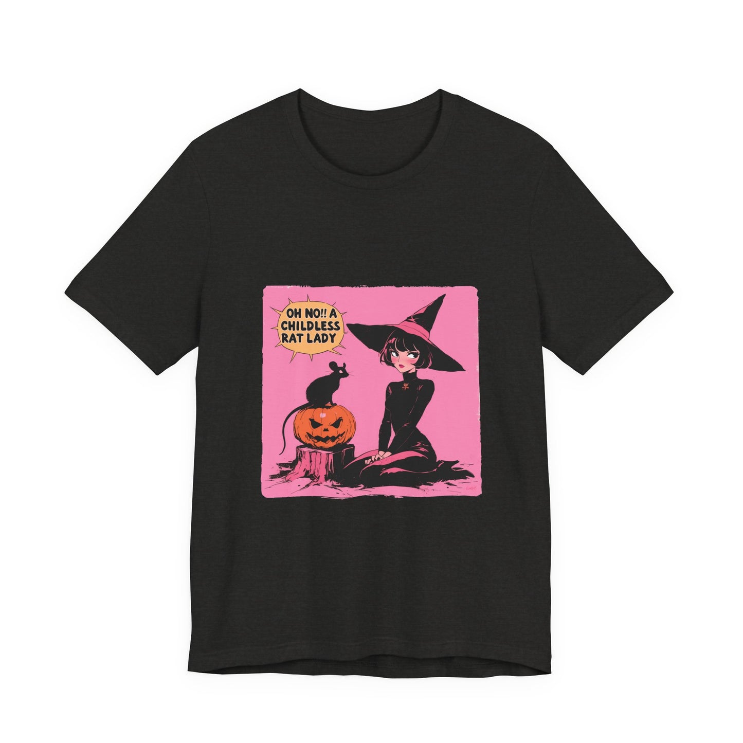 Funny Witch Rat Lady Shirt - Gothic Halloween Graphic Tee, Creepy Cute Retro Comic Style Top, Witchy Alternative Aesthetic, Womens Shirt