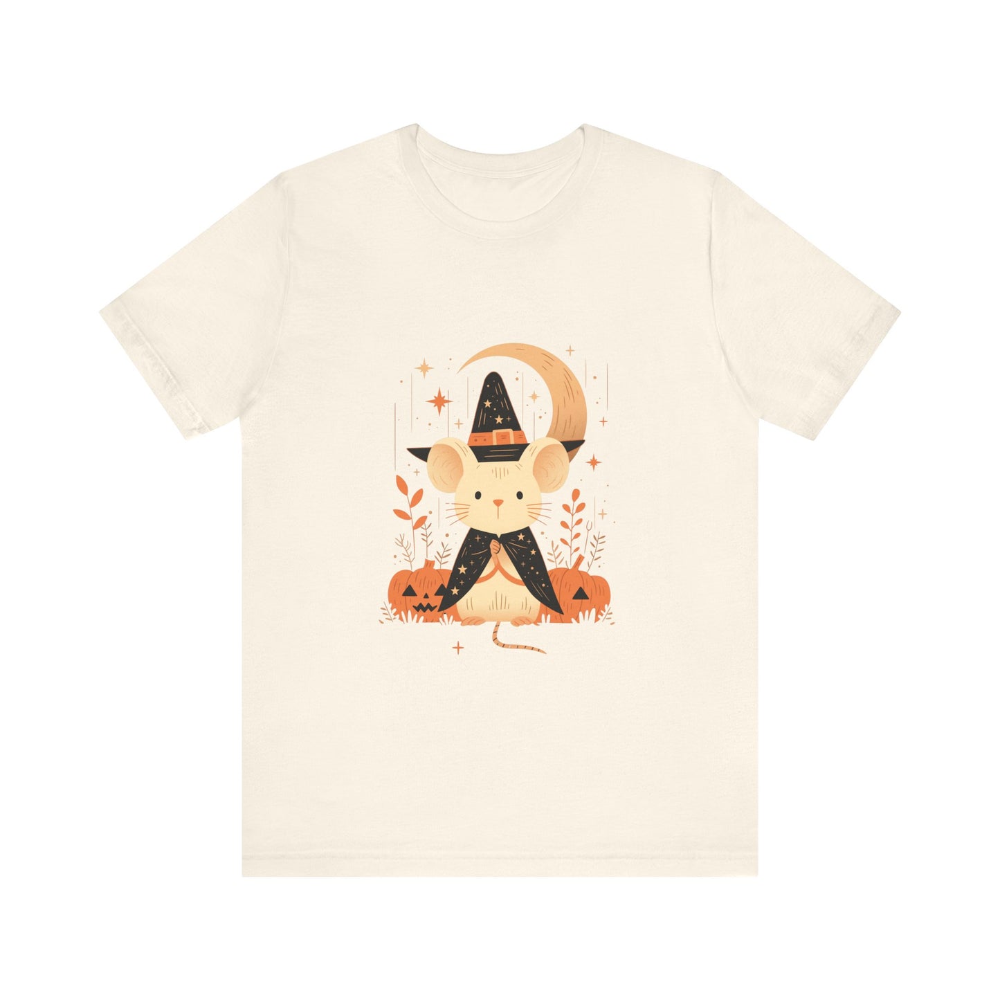 Cute Witch Mouse Halloween Shirt - Spooky Pumpkin Graphic Tee, Creepy Cute Fall Aesthetic Top, Witchy Moon Stars Autumn Outfit