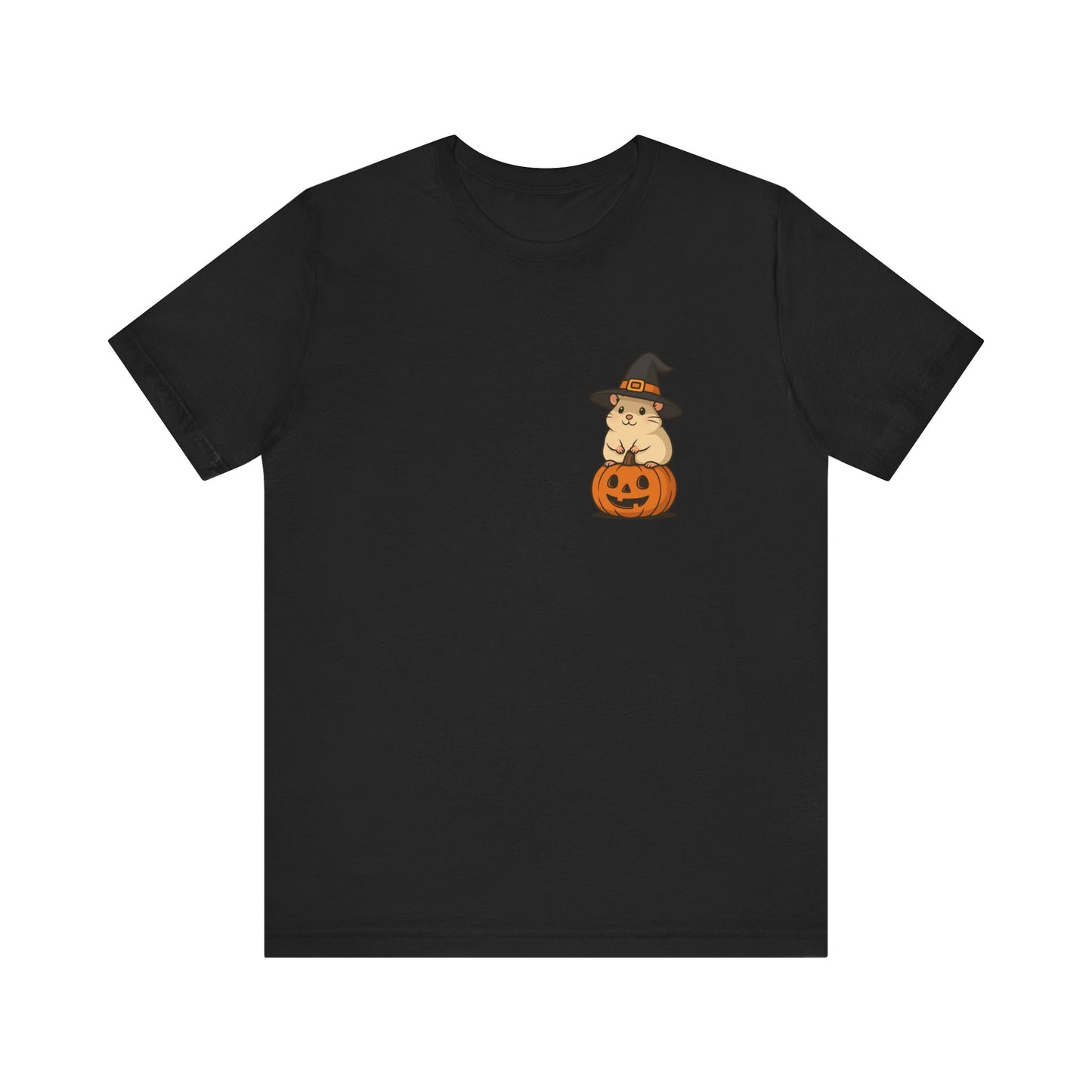Minimalist kawaii Hamster Halloween T Shirt - Cute Witch Hat Pumpkin Pocket Size Style Graphic Tee, Spooky Subtle Fall Outfit Gift