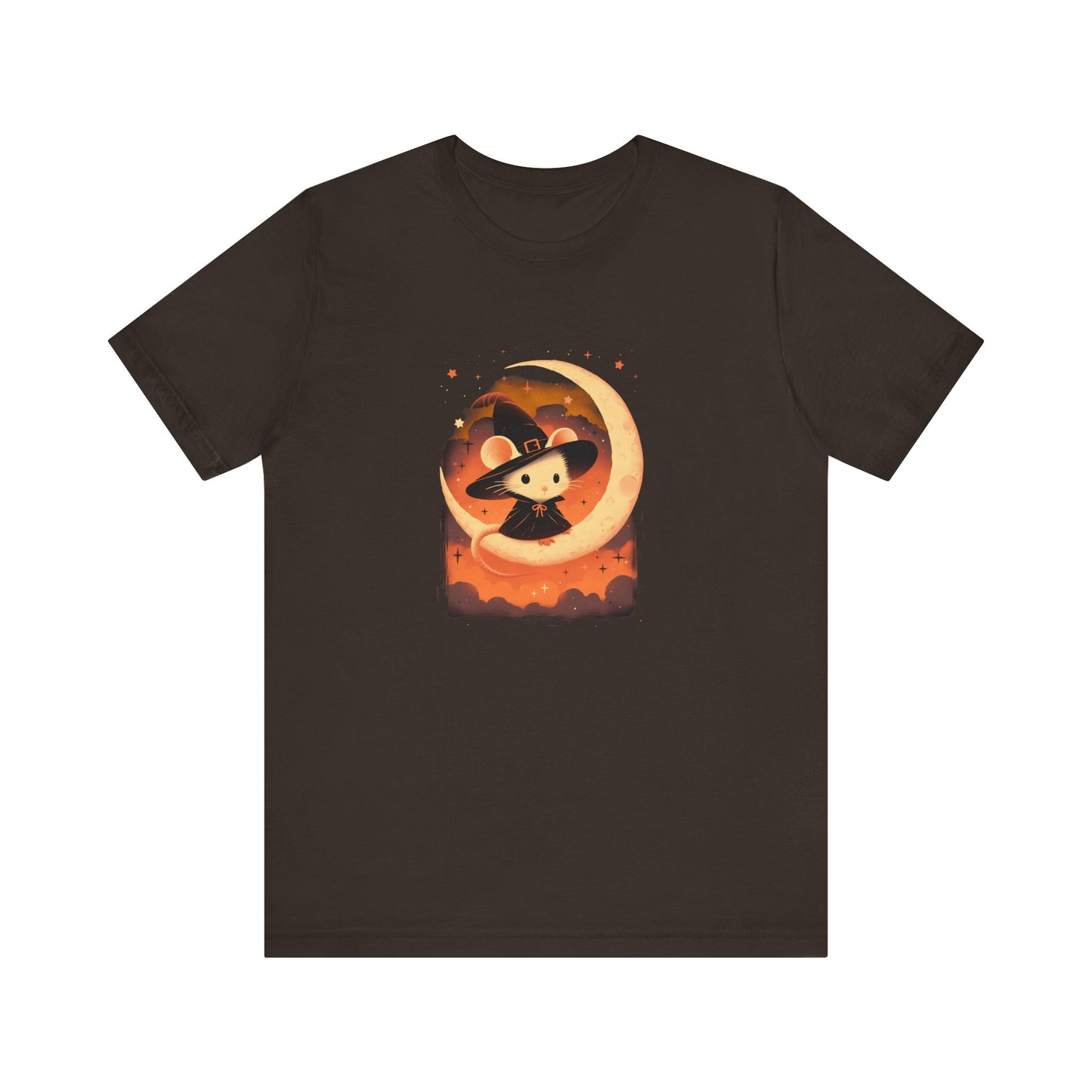 Witch Mouse Moon T Shirt - Spooky Cute Rodent Halloween Graphic Tee, Crescent Moon Starry Night, Magical Gothic Top