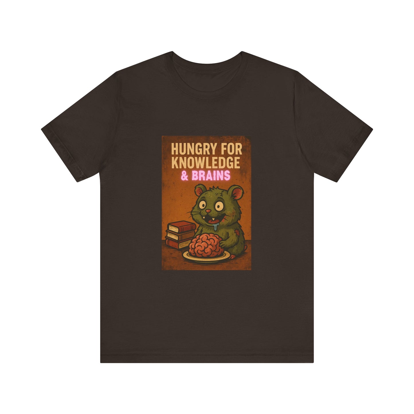 Zombie Hamster Shirt - Hungry for Knowledge Funny Brain T-Shirt, Books Reader gift, Creepy Cute Halloween Top, Dark Humor Gift for Students