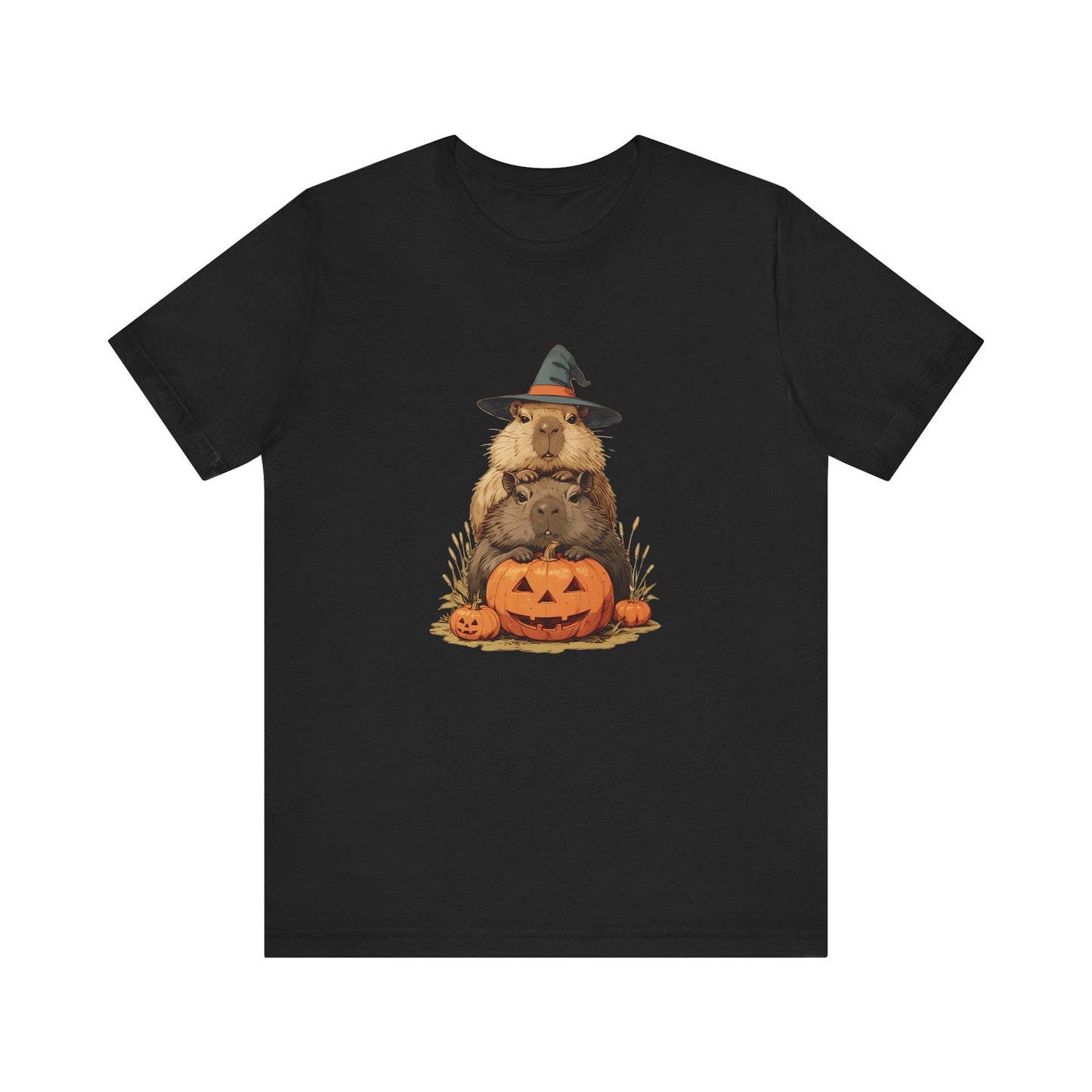 Capybara Halloween T Shirt - Cute Witch Hat Pumpkin Graphic Tee, Funny Spooky Animal Lover Top, Cozy Fall Gift for Pet Lovers