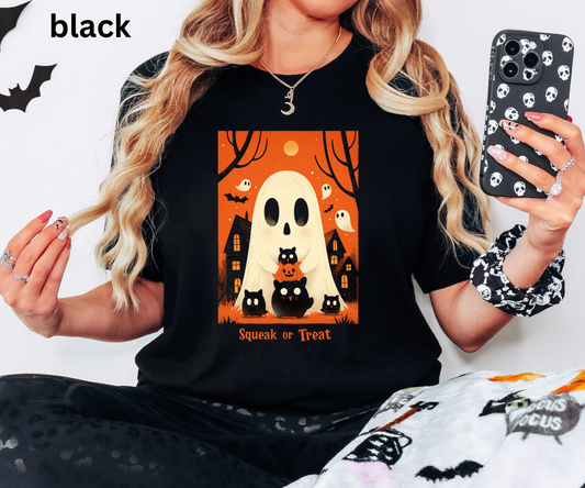 Squeak or Treat Shirt - Cute Halloween Ghost Mouse T-Shirt | Funny Spooky Trick or Treat Tee, Party Gift, Spooky Season Vibes, fall spooky
