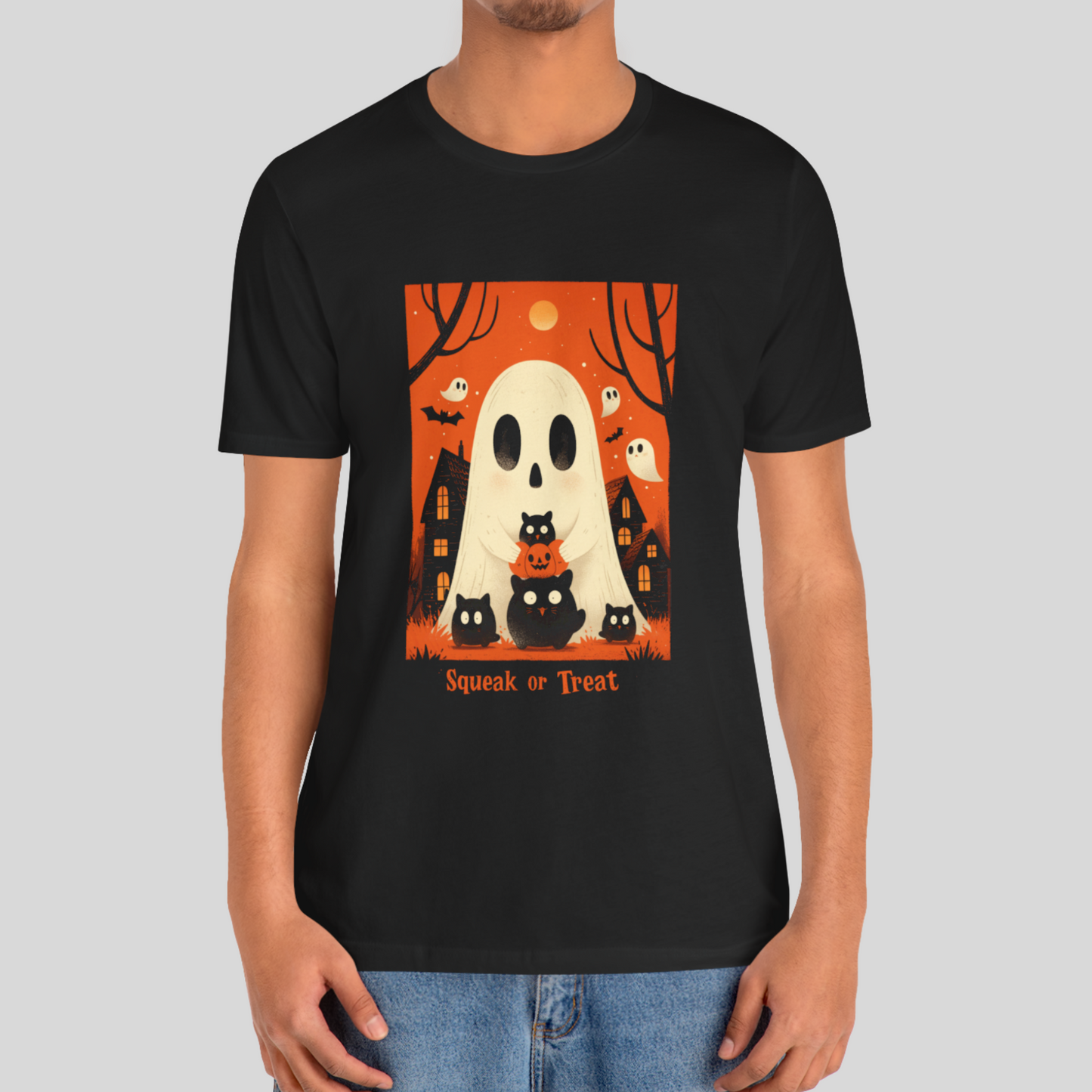Squeak or Treat Shirt - Cute Halloween Ghost Mouse T-Shirt | Funny Spooky Trick or Treat Tee, Party Gift, Spooky Season Vibes, fall spooky