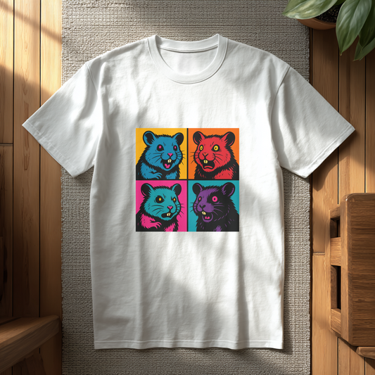 Pop Art Hamster Shirt - Retro Vaporwave T-Shirt, Neon Color Block Graphic Tee, Funny Animal Lovers Top, 80s Aesthetic Streetwear Gift