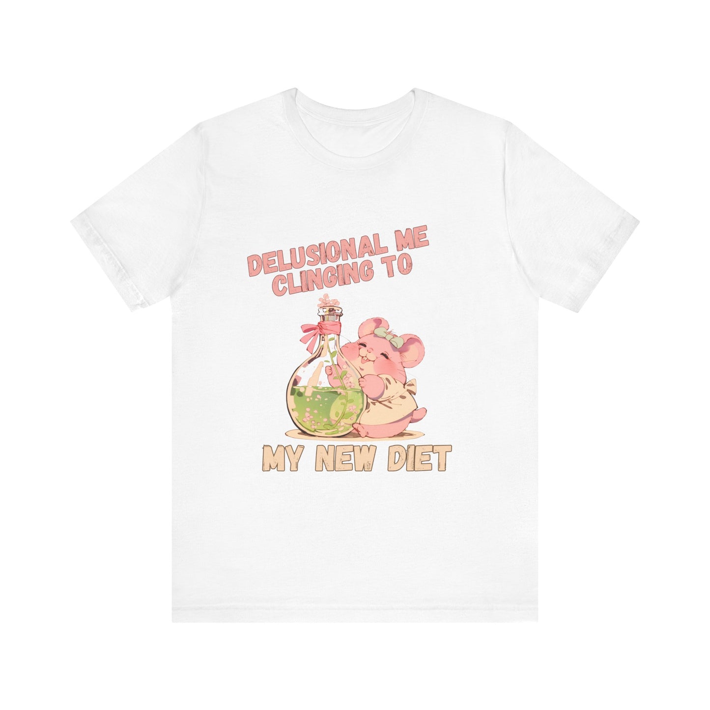 Diet Humor T Shirt - Delusional Me Quote, Mouse Graphic Tee, Fitness Gift, Whimsical Animal Apparel, Retro Kawaii Style Fashion