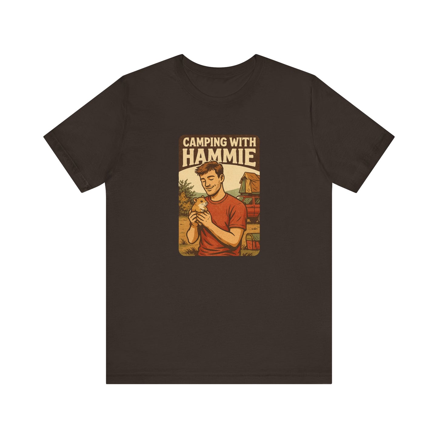 Camping With Hammie T Shirt - Hamster Lover Gift, Retro Outdoor Graphic Tee, Hiking Adventure, Pet Owner Apparel, Wilderness Style
