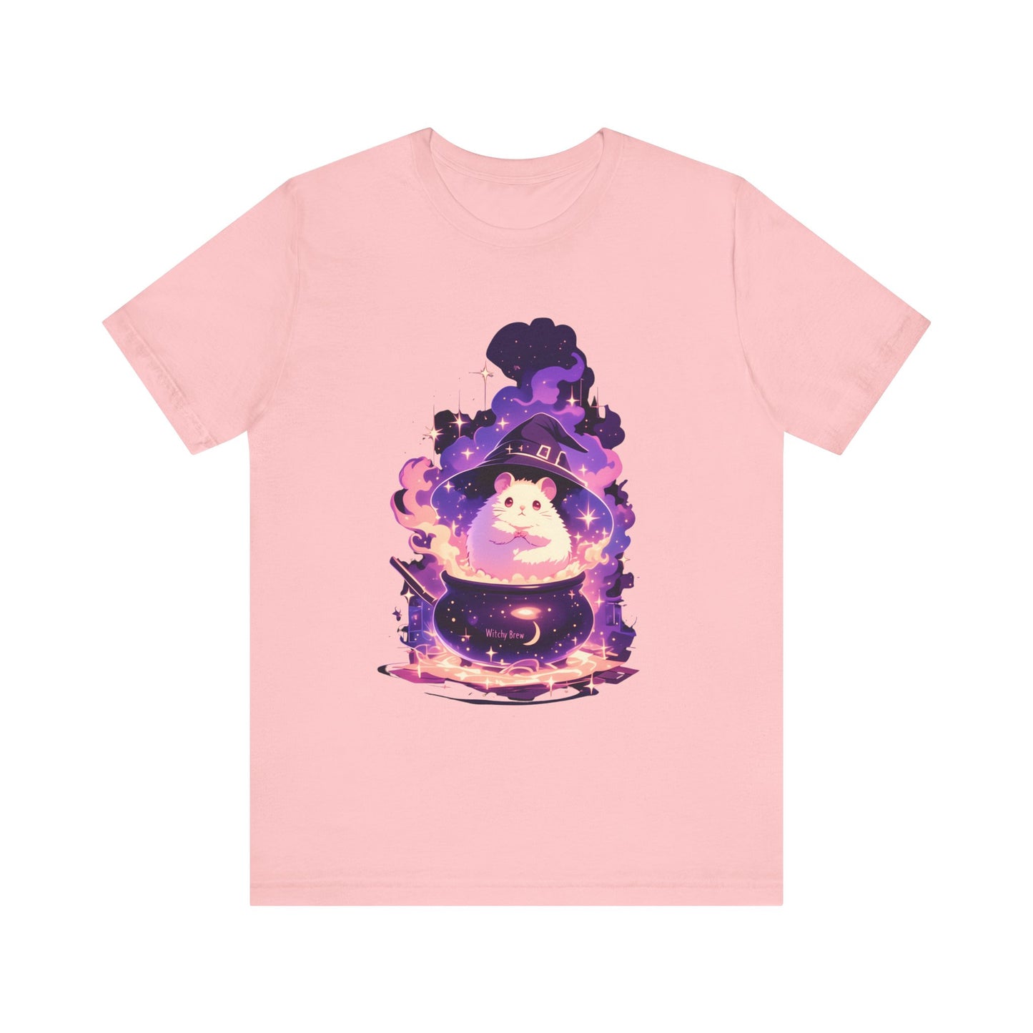 Halloween Magic Tee, Cute Hamster Witchy T-Shirt, Unisex Jersey Short Sleeve Top, Magical Cauldron Shirt, White Fluffy Animal, Spooky Vibes