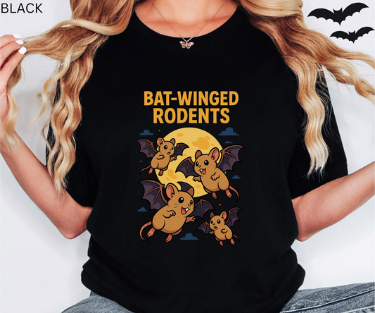 Bat Winged Rodents T-Shirt, Funny Cute Mice, Goth Tee, Halloween Shirt, Spooky Top, Vampire Bats Unisex Jersey Short Sleeve Tee