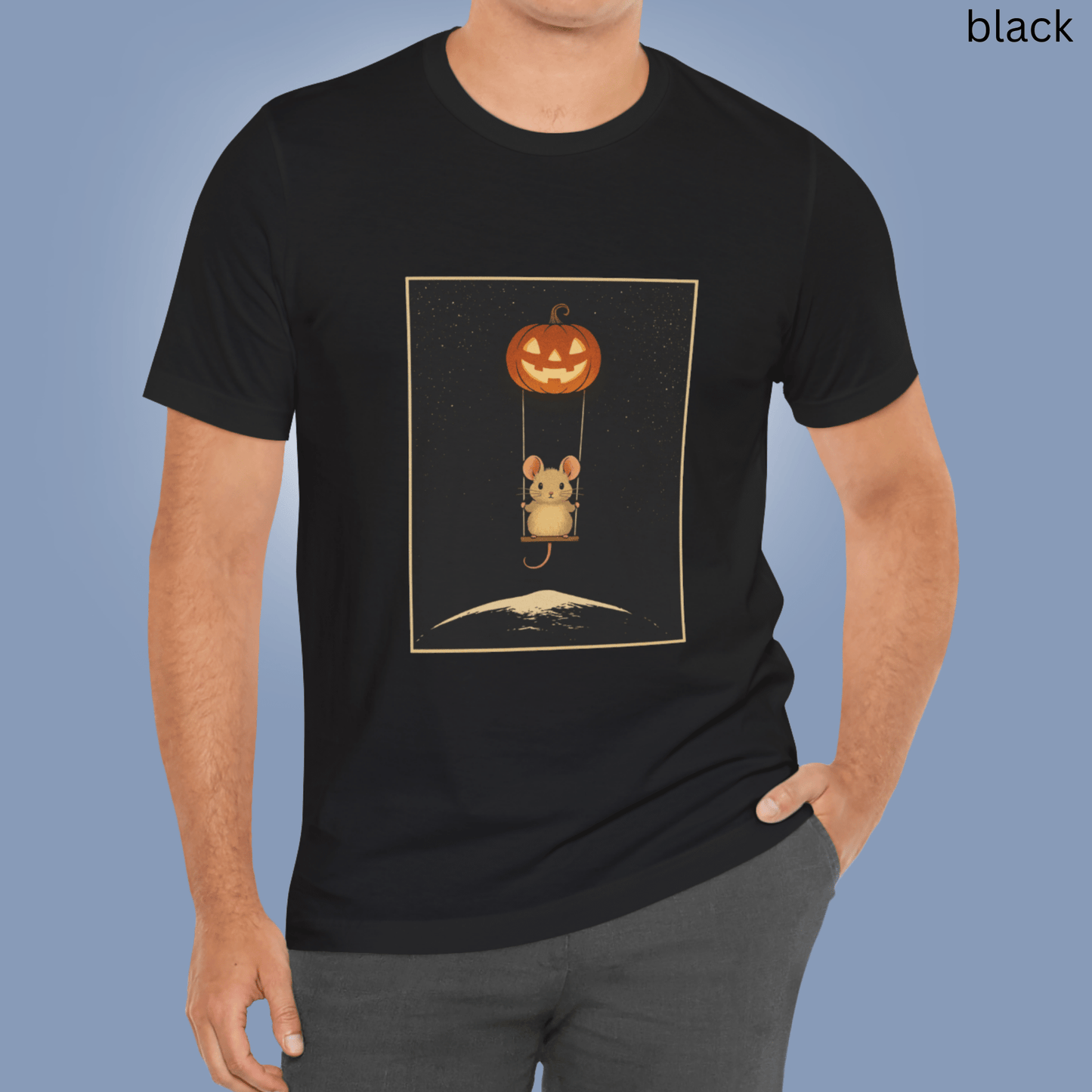 Halloween Mouse Swing Shirt - Jack O Lantern Moon T-Shirt, Celestial Night Sky Tee, Whimsical Spooky Cute Top, Cosmic Halloween Graphic Gift