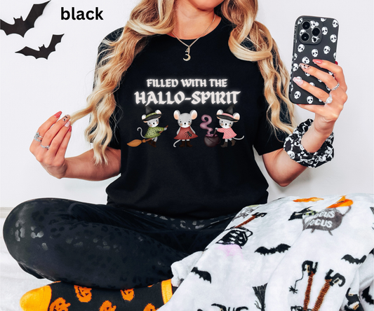Cute Witch Mice Halloween Shirt - Filled with the Hallo Spirit T-Shirt, Spooky Season Tee, Funny Animal Lovers, Cute Gift, witchy girls