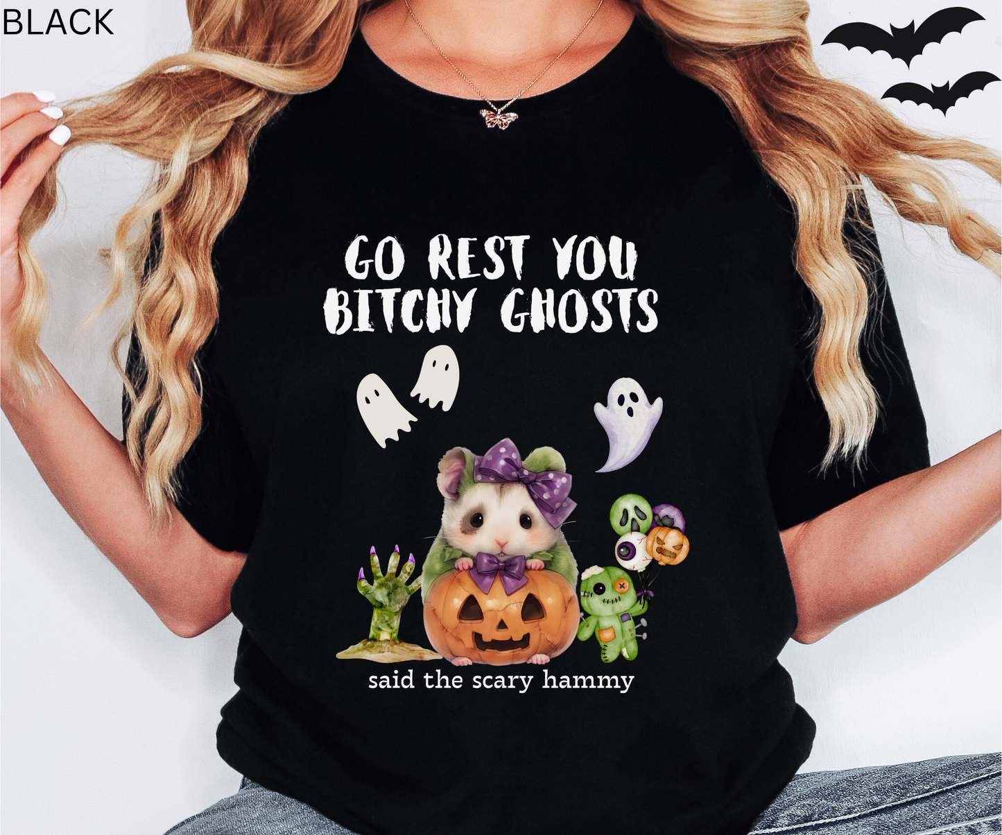 Haunted Hamster Halloween T-Shirt - Creepy Cute Ghost Rodent Tee, Spooky Humor Pumpkin Graphic Top, GO REST GHOSTS
