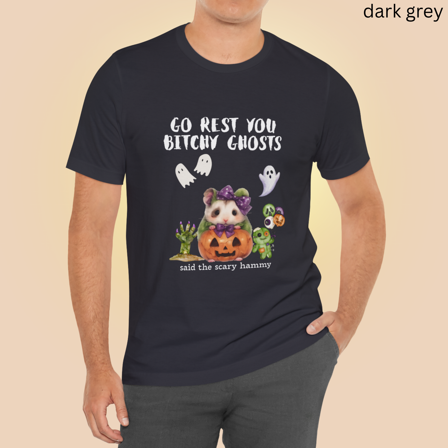 Haunted Hamster Halloween T-Shirt - Creepy Cute Ghost Rodent Tee, Spooky Humor Pumpkin Graphic Top, GO REST GHOSTS