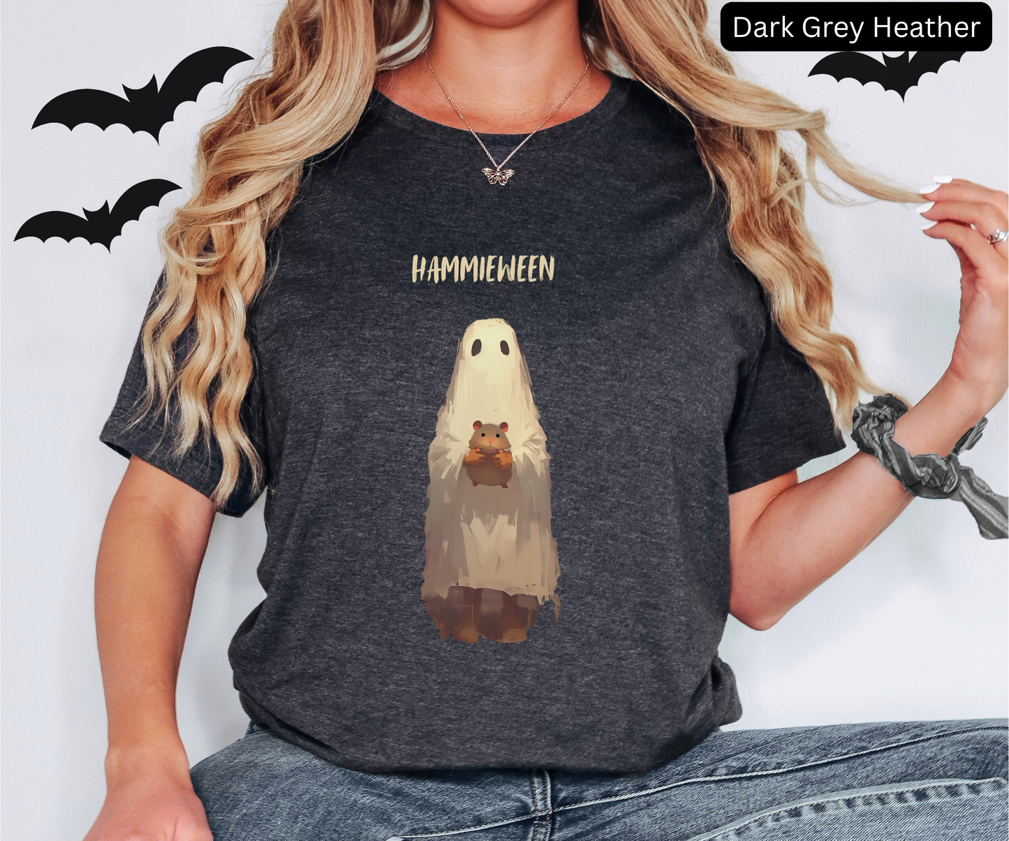 Dark academy Hamster Halloween T Shirt - Cute Ghost Holding Hamster Graphic Tee, Spooky Animal Lover Top, Hammieween Trick or Treat Gift