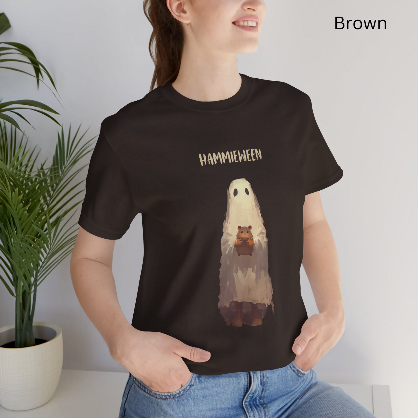 Dark academy Hamster Halloween T Shirt - Cute Ghost Holding Hamster Graphic Tee, Spooky Animal Lover Top, Hammieween Trick or Treat Gift