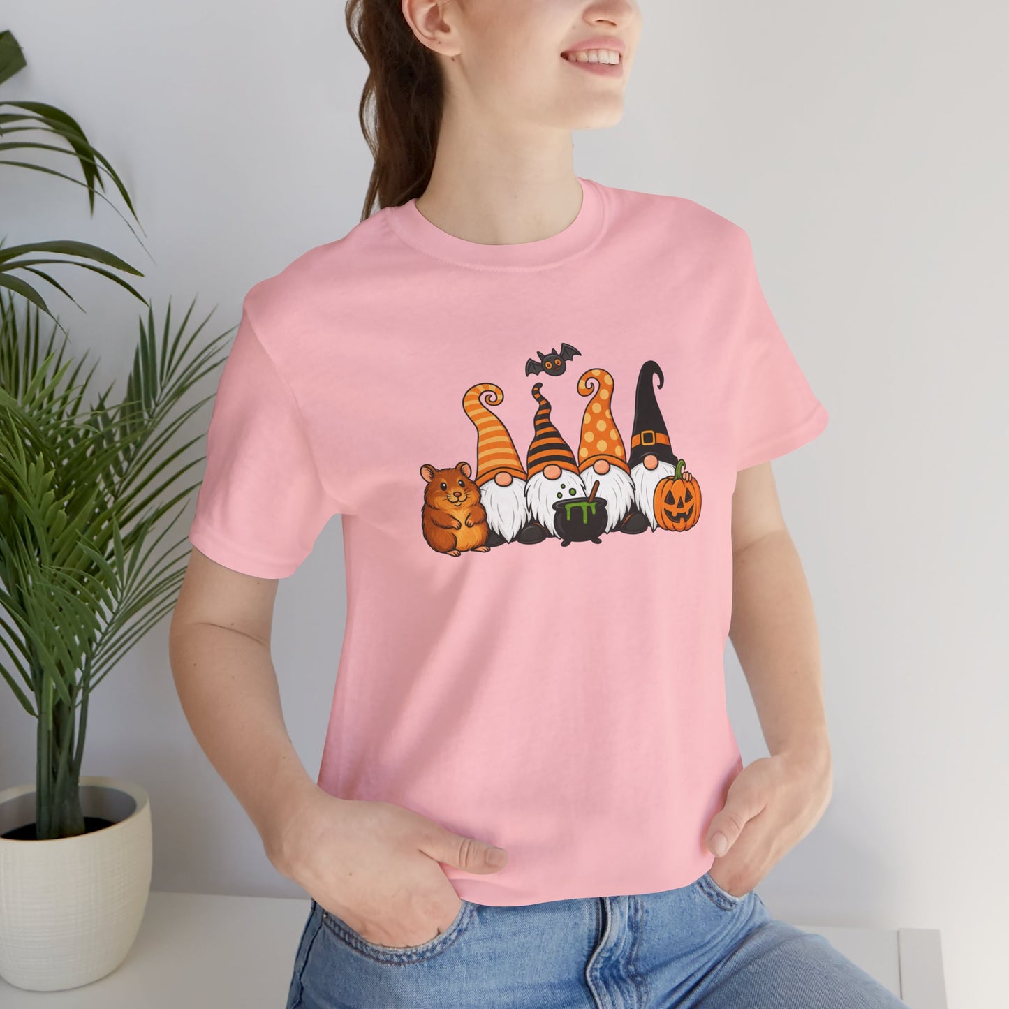 Funny Halloween Hamster Gnomes T-Shirt - Cute Witch Gnome with Pumpkin and Cauldron, Spooky Fall Hamster Tee