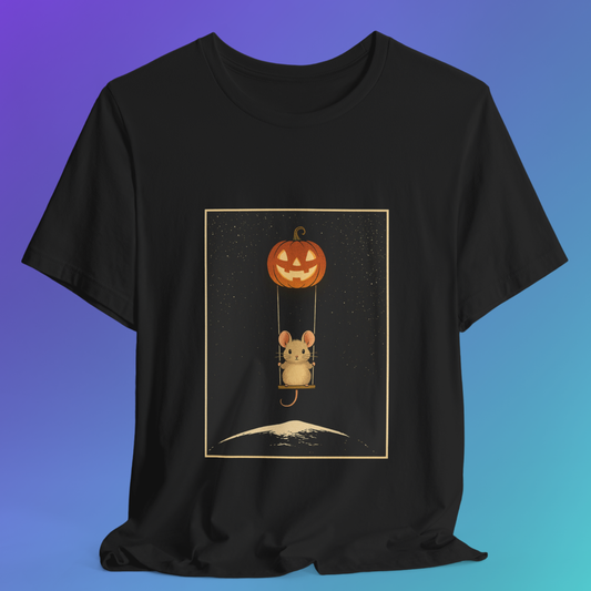 Halloween Mouse Swing Shirt - Jack O Lantern Moon T-Shirt, Celestial Night Sky Tee, Whimsical Spooky Cute Top, Cosmic Halloween Graphic Gift