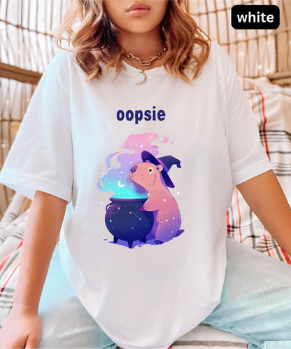 Oopsie Capybara Witch - Funny Halloween Cauldron T-Shirt