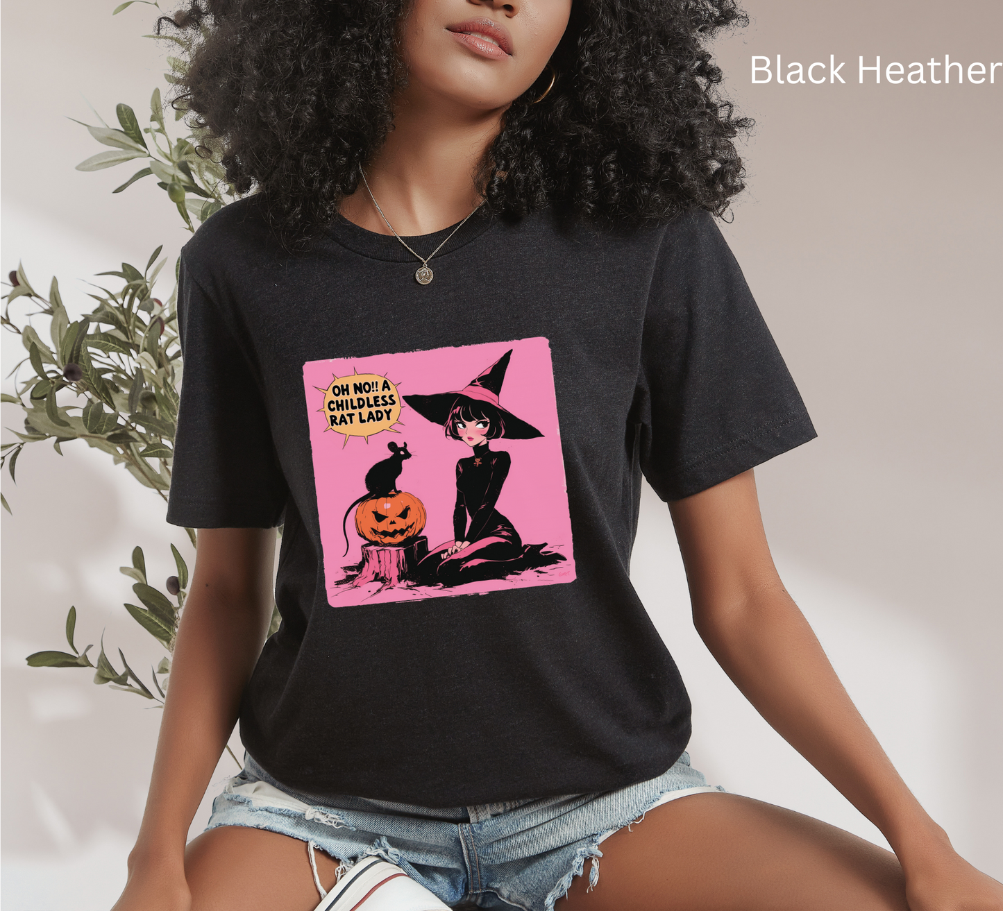 Funny Witch Rat Lady Shirt - Gothic Halloween Graphic Tee, Creepy Cute Retro Comic Style Top, Witchy Alternative Aesthetic, Womens Shirt