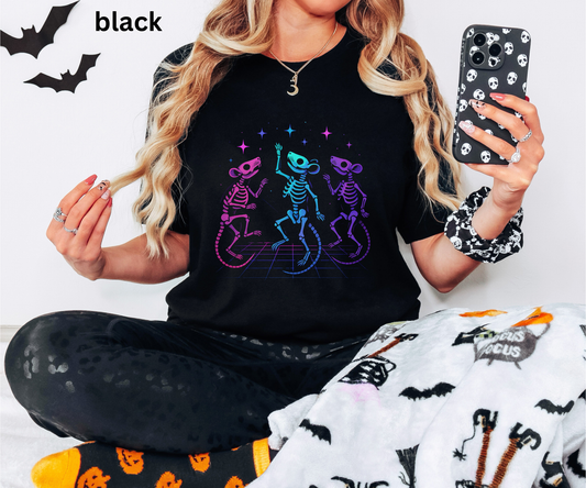 Dancing Skeleton Rats - Neon Spooky Halloween T-Shirt | Creepy Cute Retro Vaporwave Tee