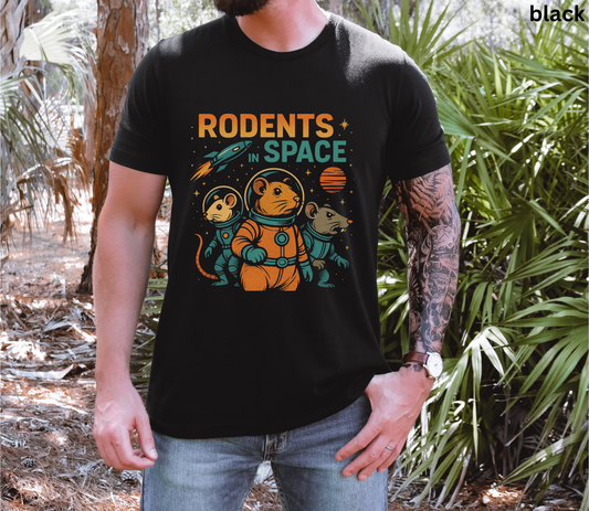 Rodents in Space T-Shirt - Funny Retro Sci-Fi Graphic Tee with Astronaut Mice Rats for Rodent Lovers, Nerdy Gifts & Fans