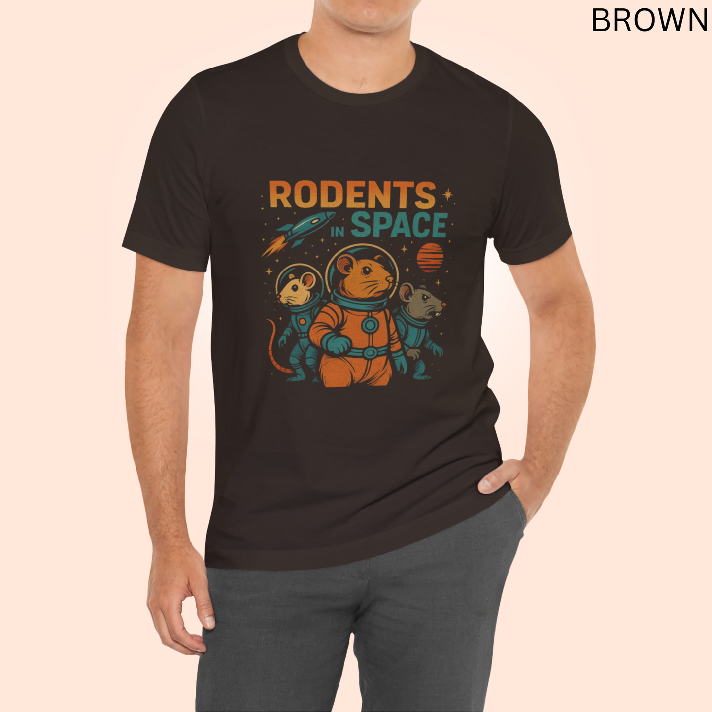 Rodents in Space T-Shirt - Funny Retro Sci-Fi Graphic Tee with Astronaut Mice Rats for Rodent Lovers, Nerdy Gifts & Fans