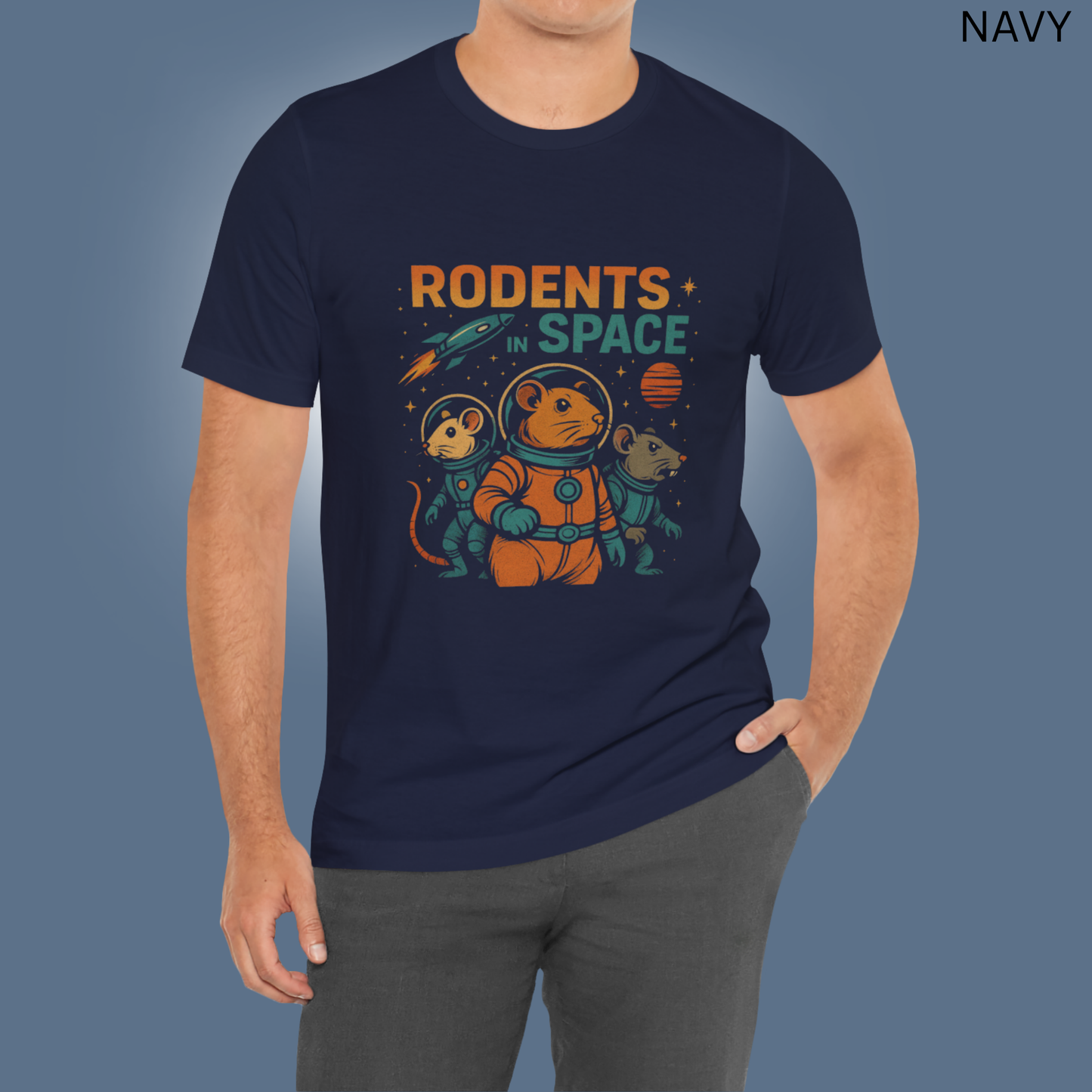 Rodents in Space T-Shirt - Funny Retro Sci-Fi Graphic Tee with Astronaut Mice Rats for Rodent Lovers, Nerdy Gifts & Fans