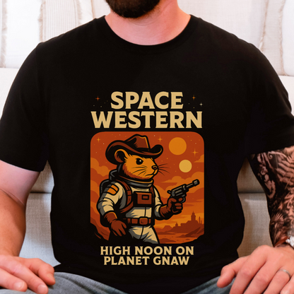 Space Western Cowboy Mouse Astronaut - Geeky Retro Graphic Tee