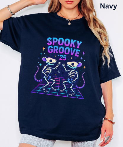 Retro Skeleton Mice Shirt - Neon Halloween Dance Party