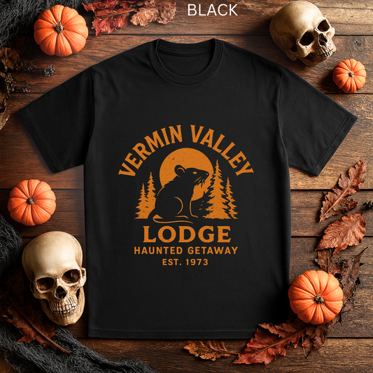Spooky Halloween Haunted Vermin Valley Unisex Tee, Scary Shirt, October Ghost Graphic, Creepy Scare Fest Apparel, Rodents, Eerie camping